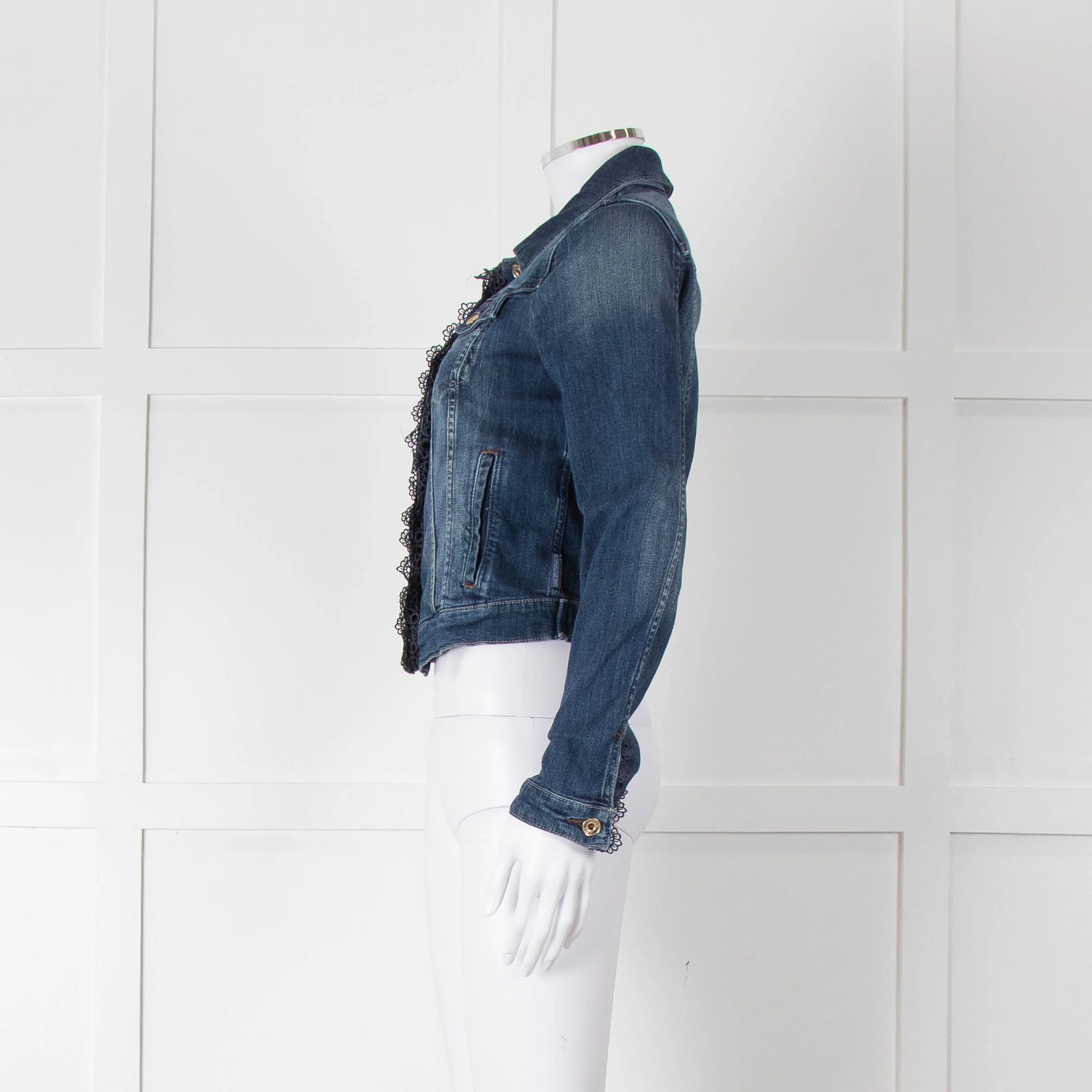 Armani Jeans Blue Stretch Denim Jacket with Lace Trim - Image 8