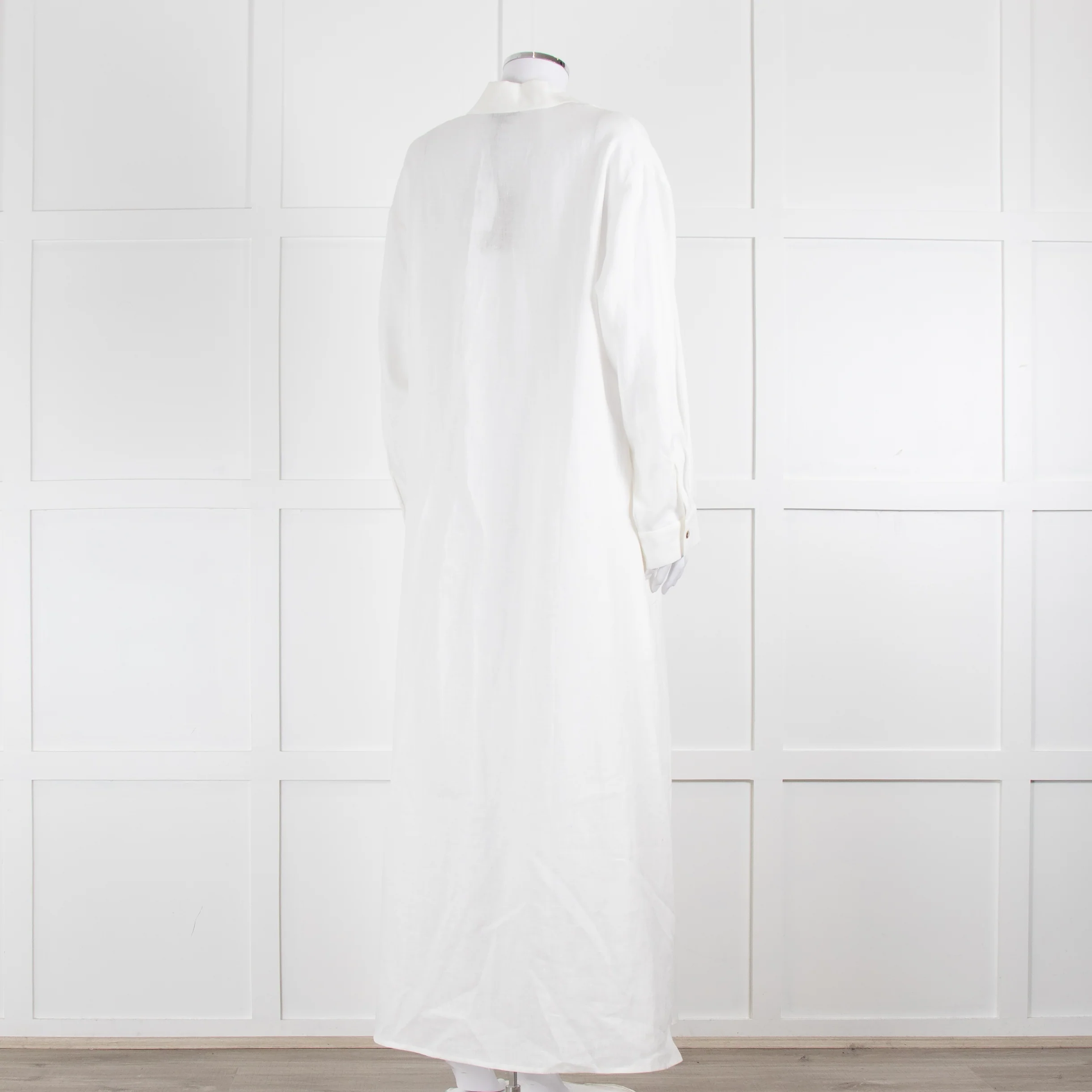 Asceno Cream Linen Tie Neck Maxi Cover Up Dress - Image 4