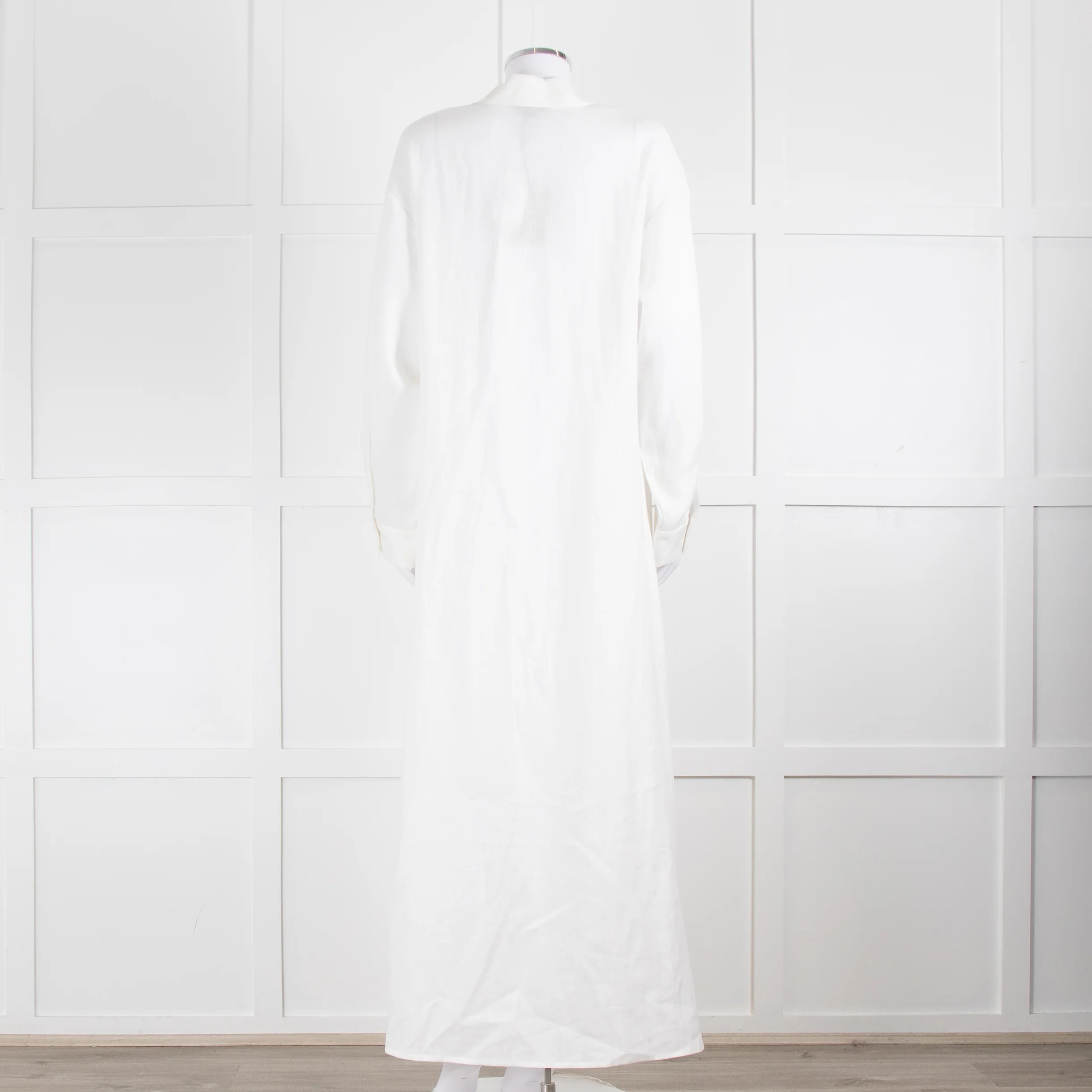 Asceno Cream Linen Tie Neck Maxi Cover Up Dress - Image 5