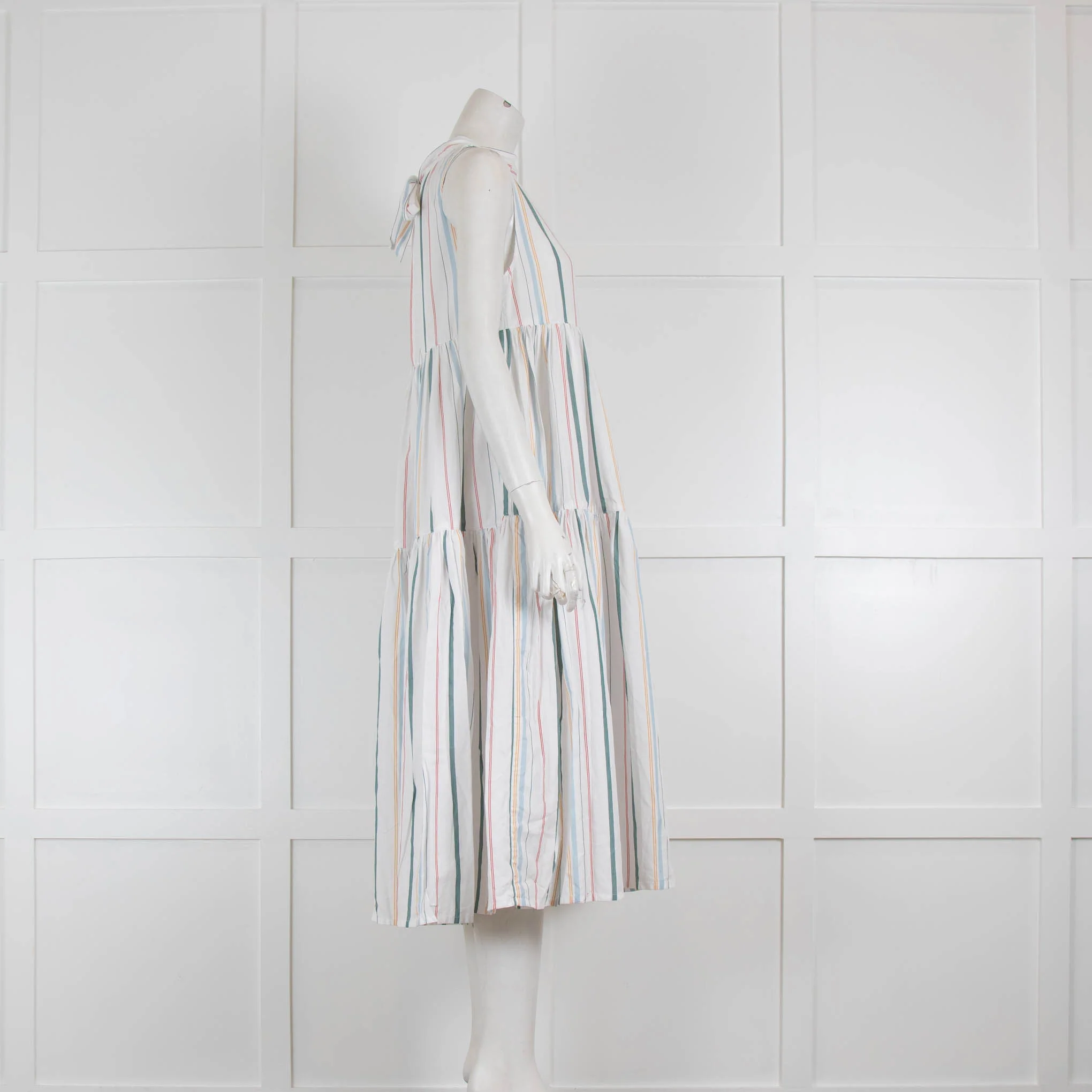 ASCENO Striped Cotton High Neck Tie Back Dress - Image 2