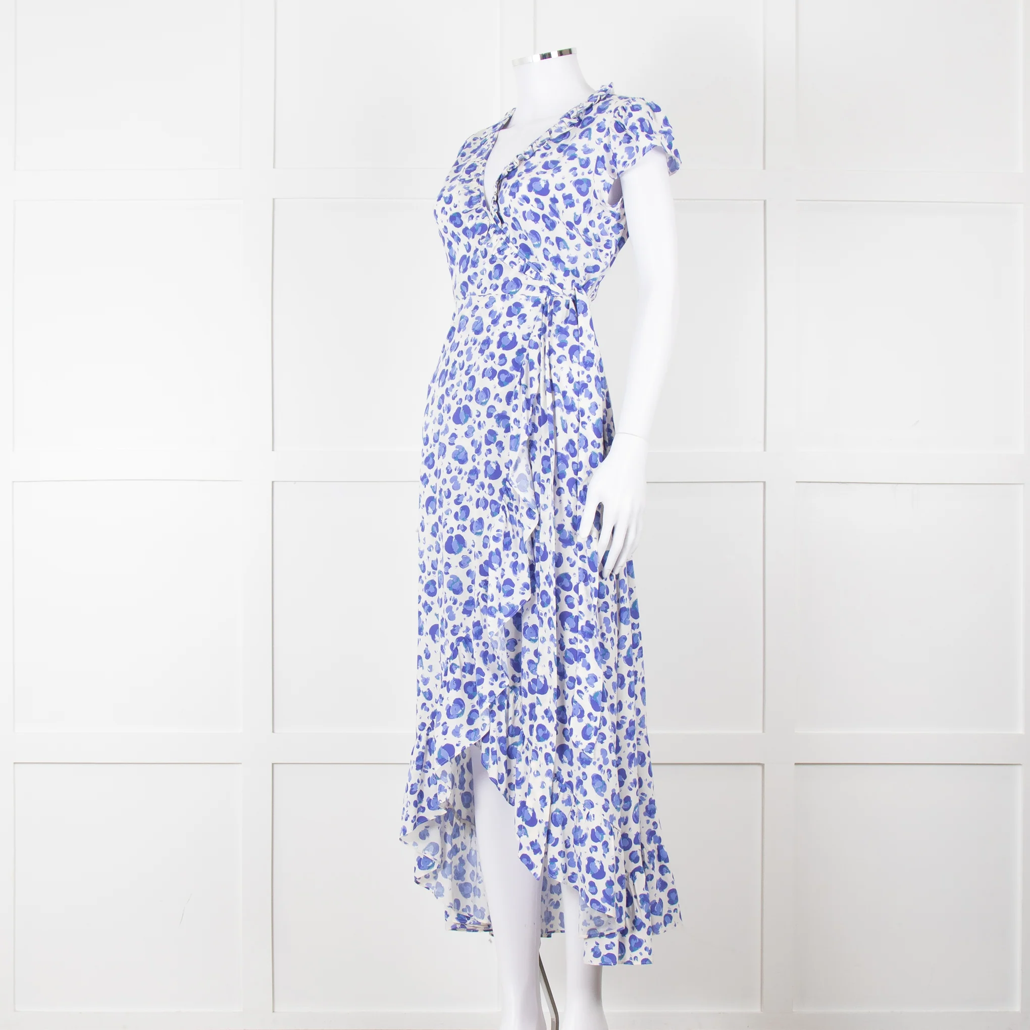 Aspiga Blue Animal Print Ruffle Trim Wrap Dress - Image 2