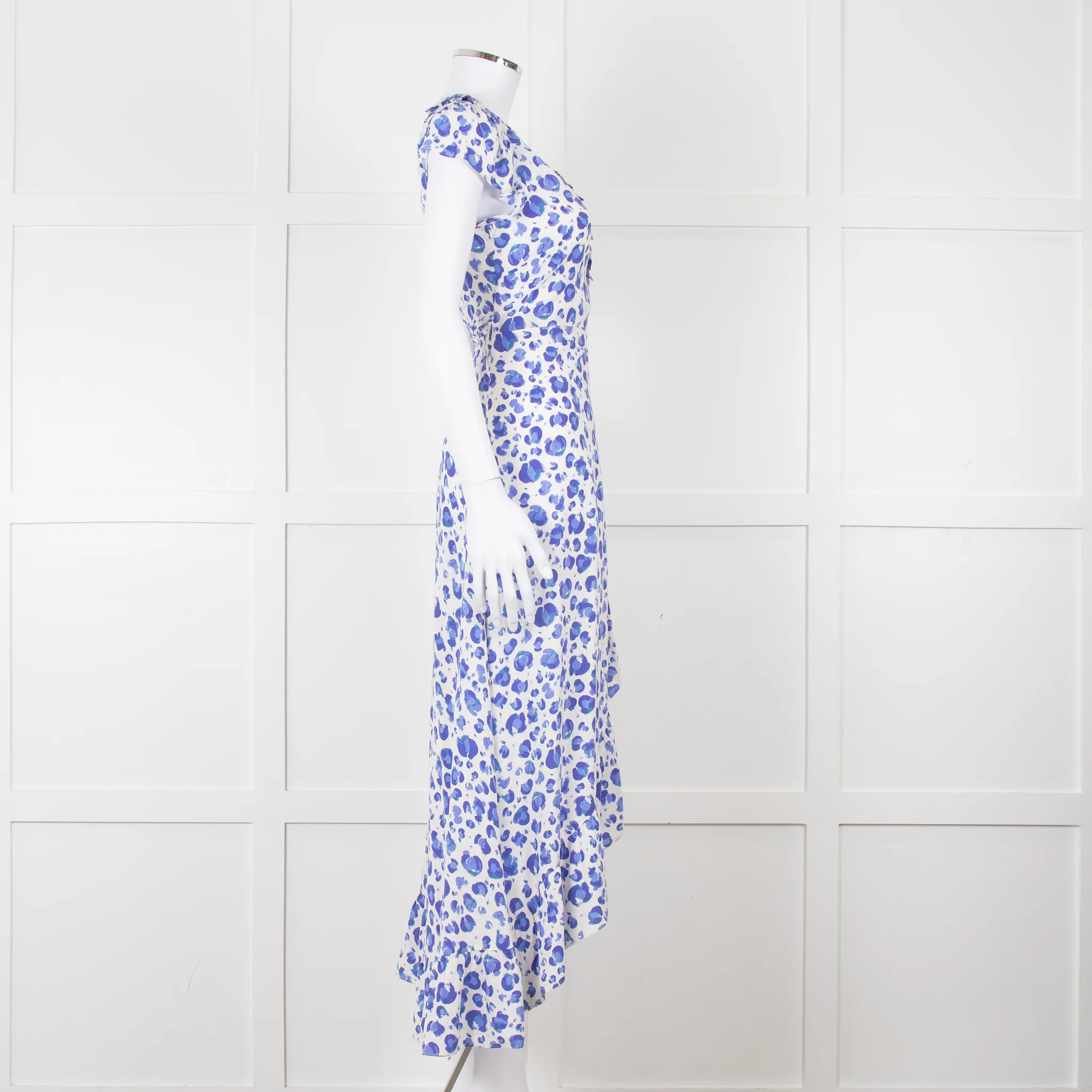 Aspiga Blue Animal Print Ruffle Trim Wrap Dress - Image 7