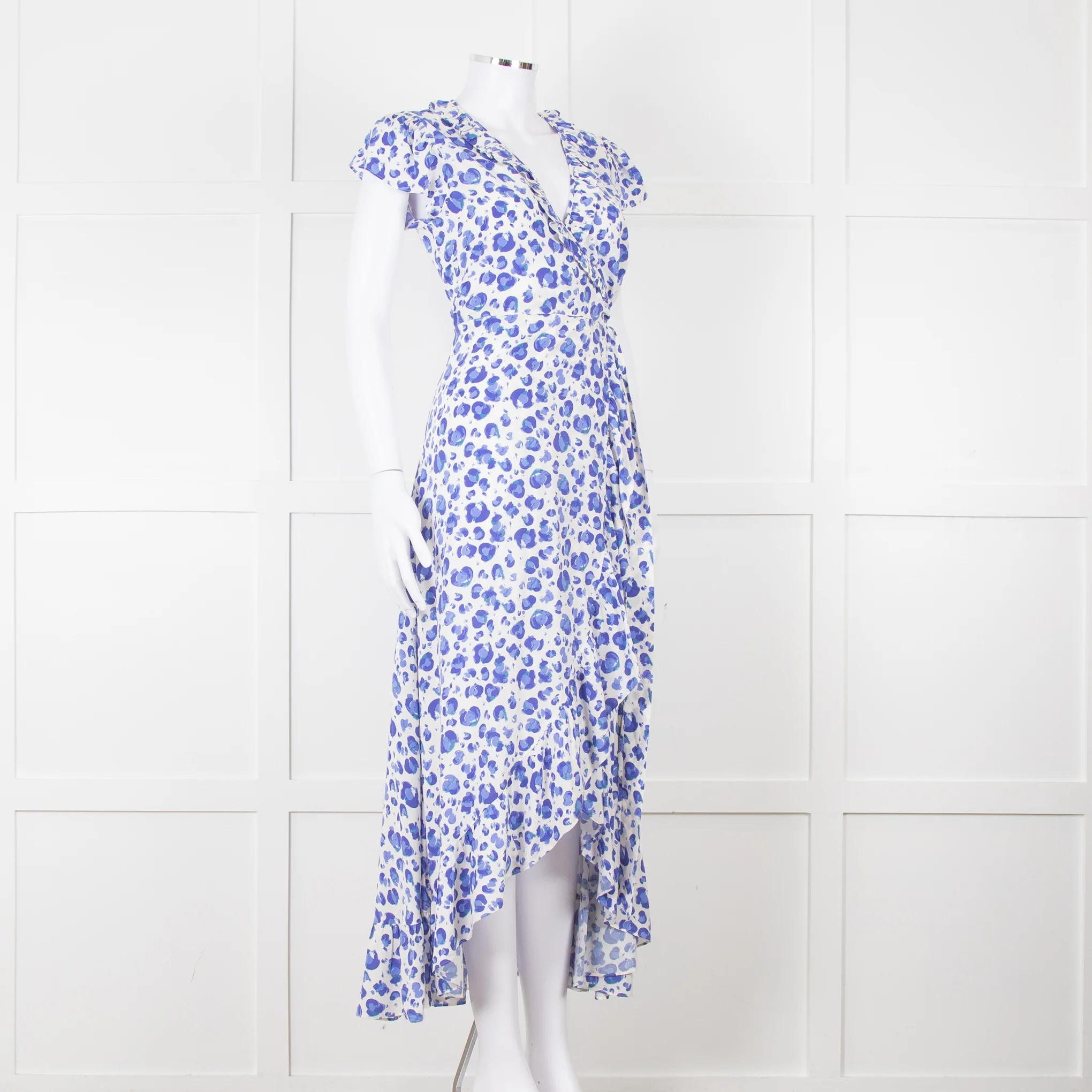 Aspiga Blue Animal Print Ruffle Trim Wrap Dress - Image 8