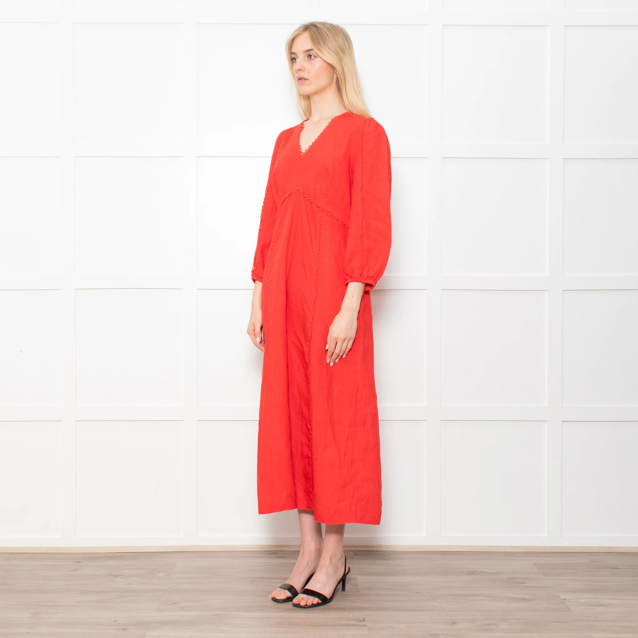 Aspiga Red Linen V Neck Maxi Dress - Image 3