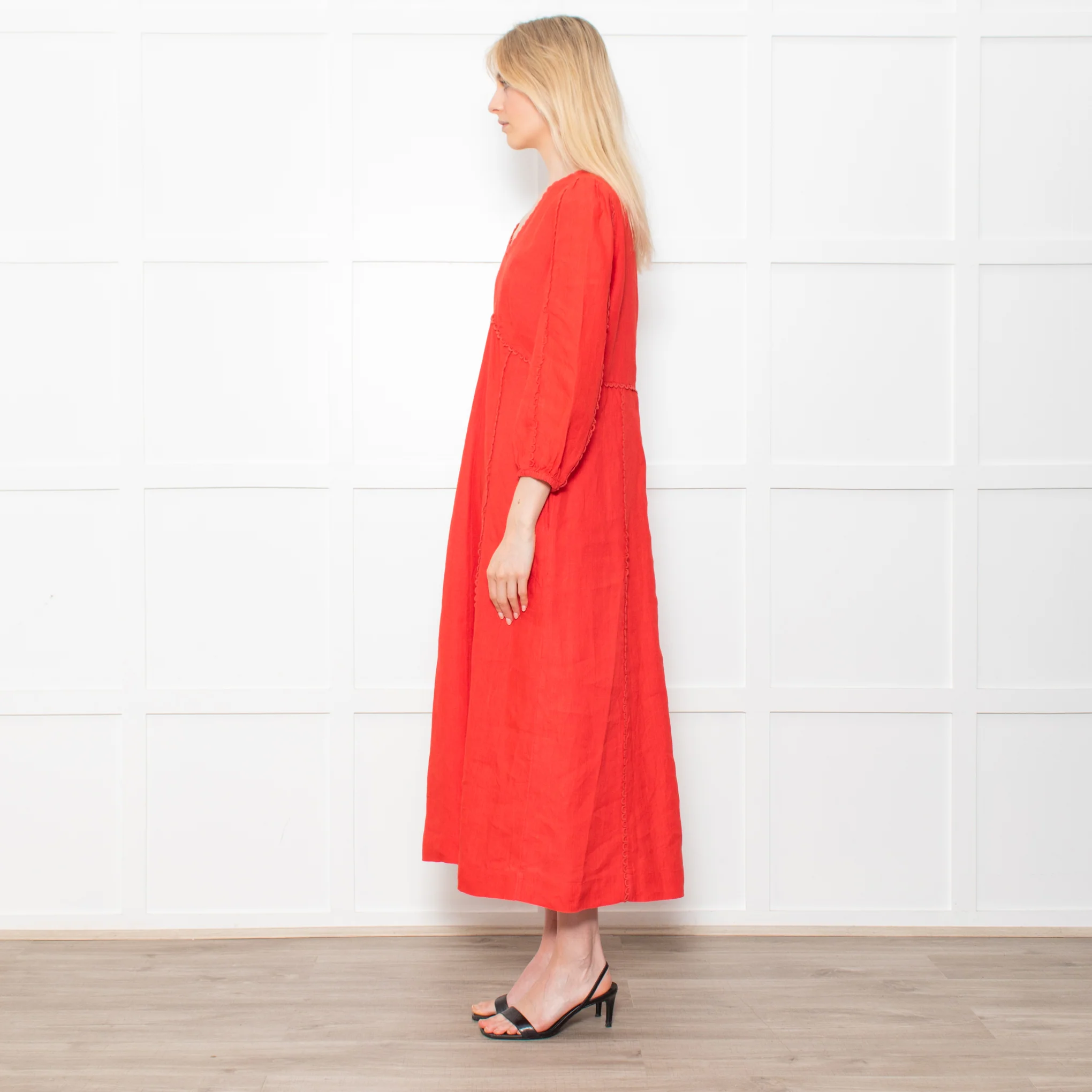 Aspiga Red Linen V Neck Maxi Dress - Image 4