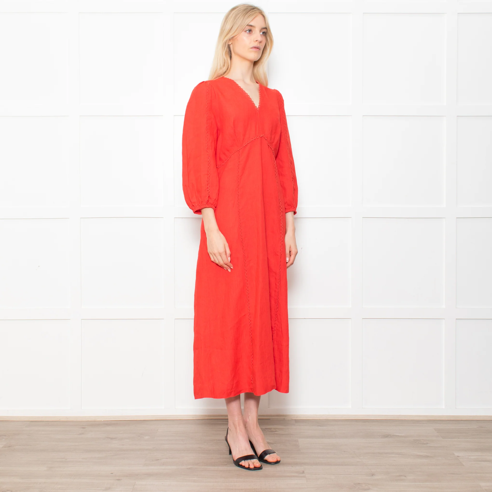 Aspiga Red Linen V Neck Maxi Dress - Image 7
