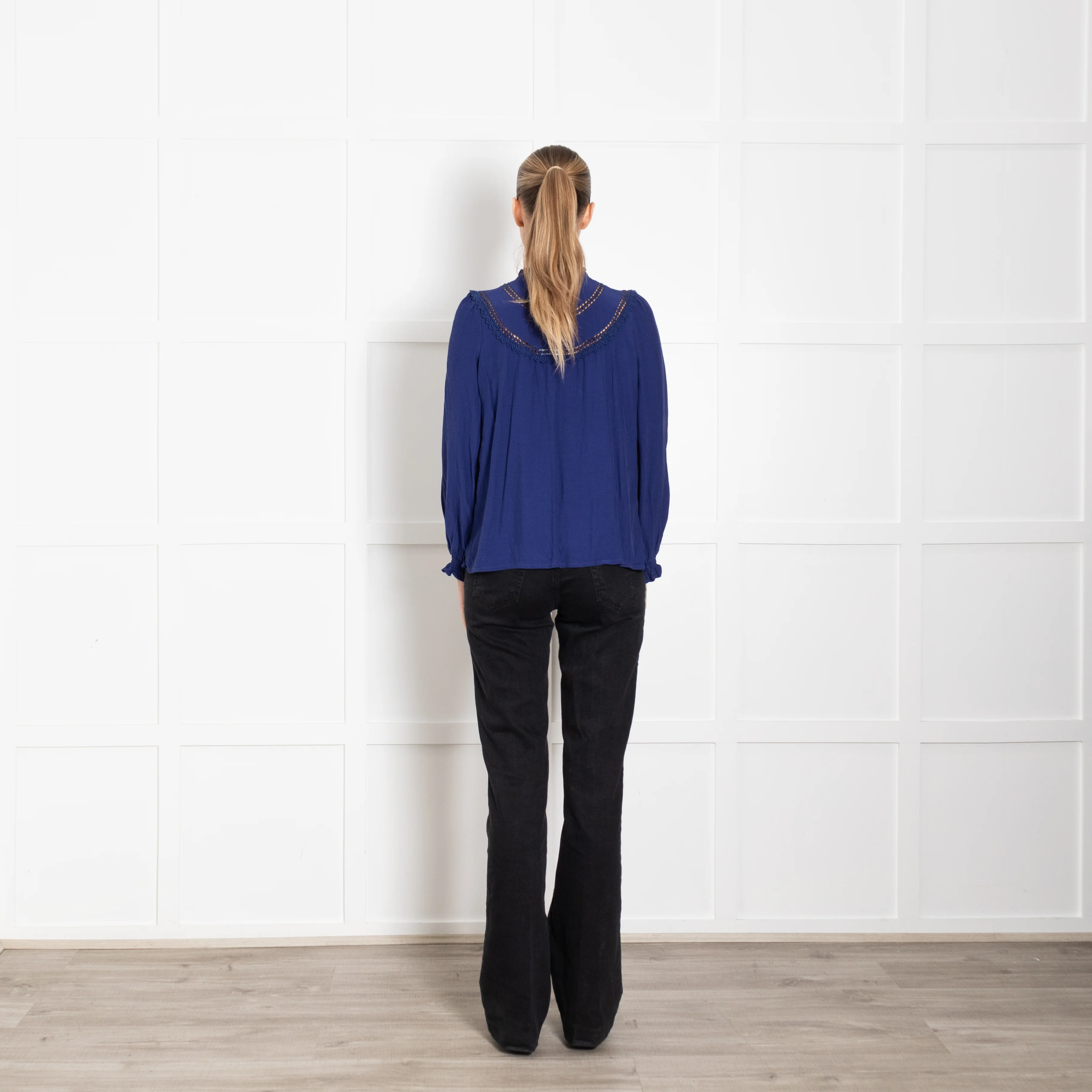 Aspiga Royal Blue Frill Detail 3/4 Button Top - Image 5
