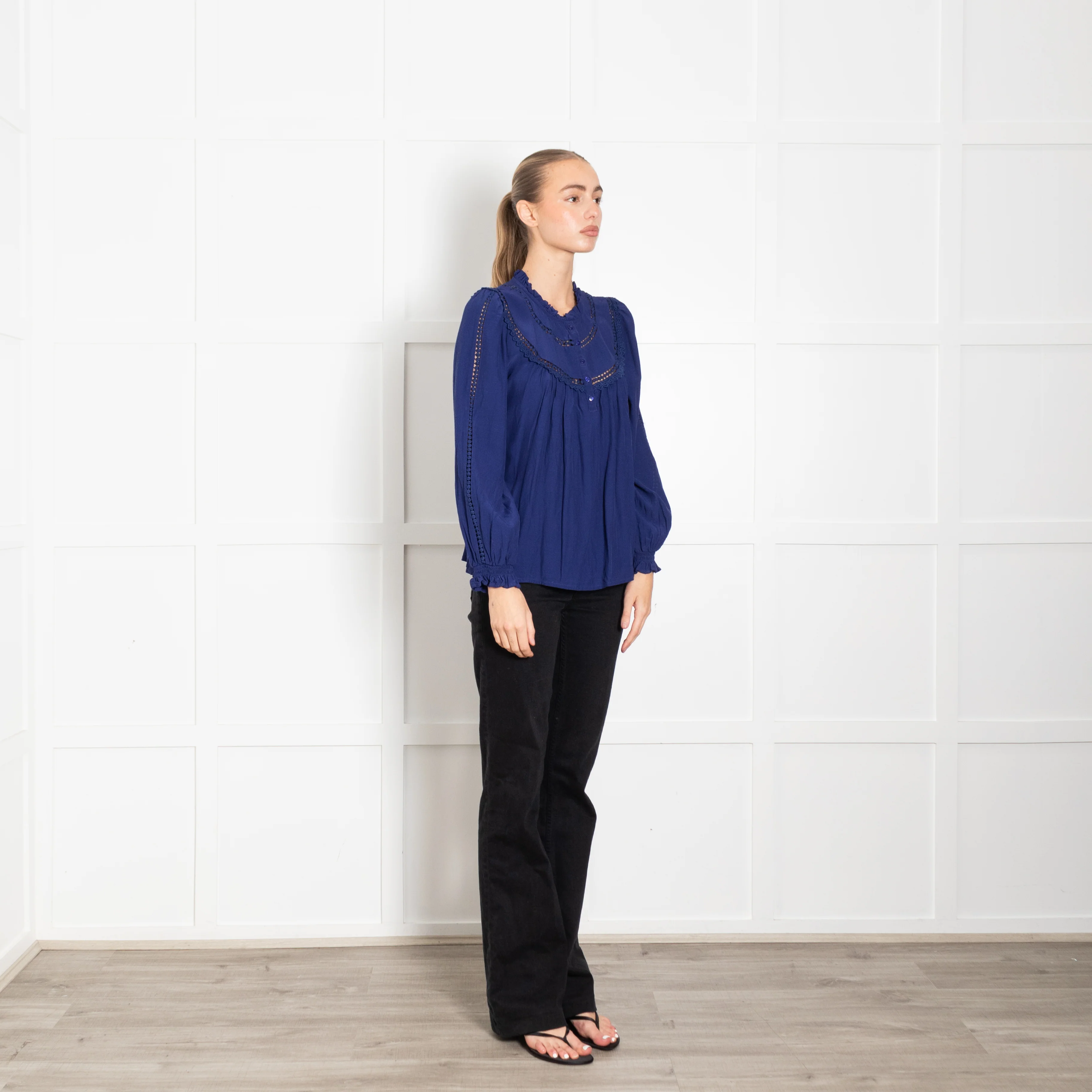 Aspiga Royal Blue Frill Detail 3/4 Button Top - Image 7