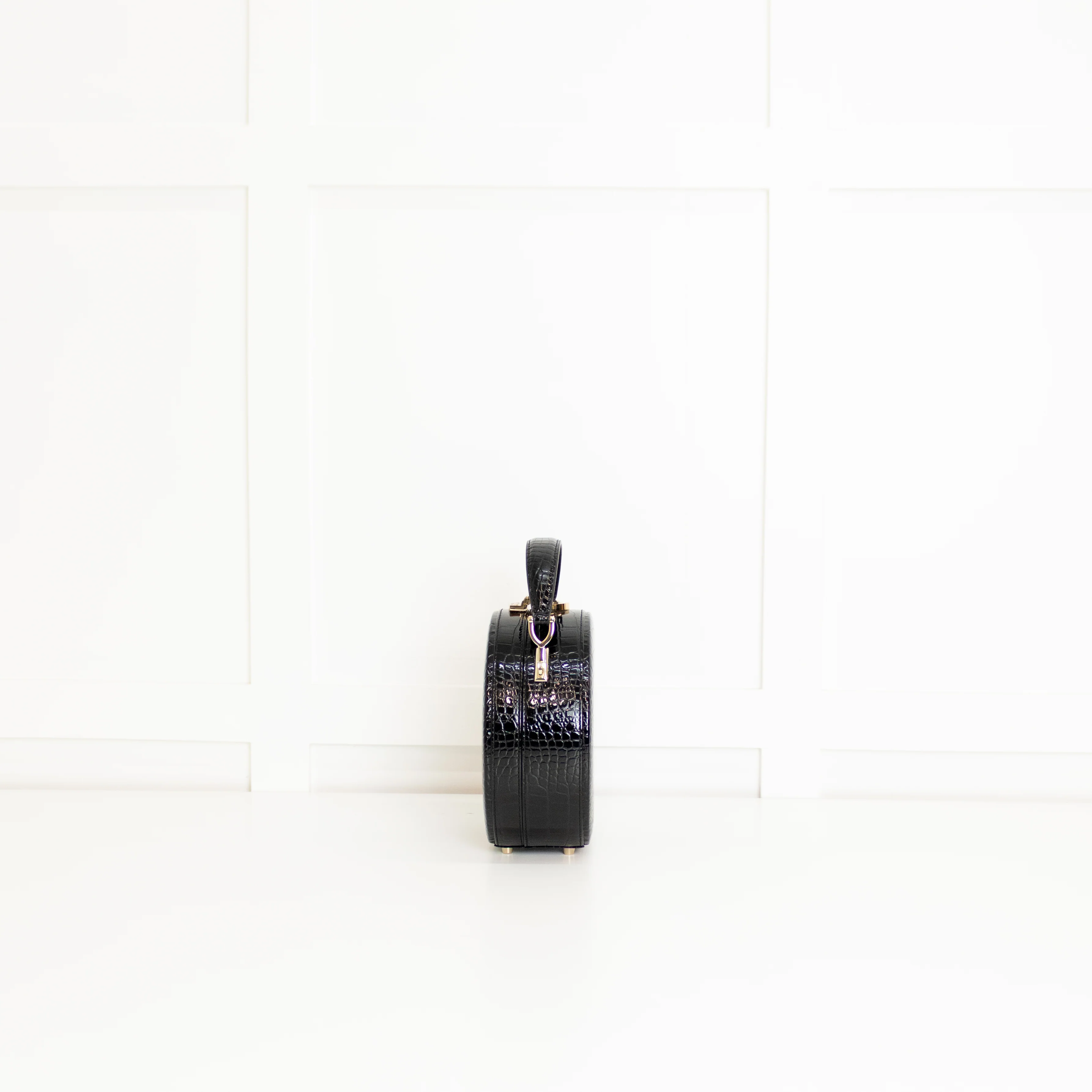 Aspinal Of London Black Patent Croc Hat Box Bag - Image 3