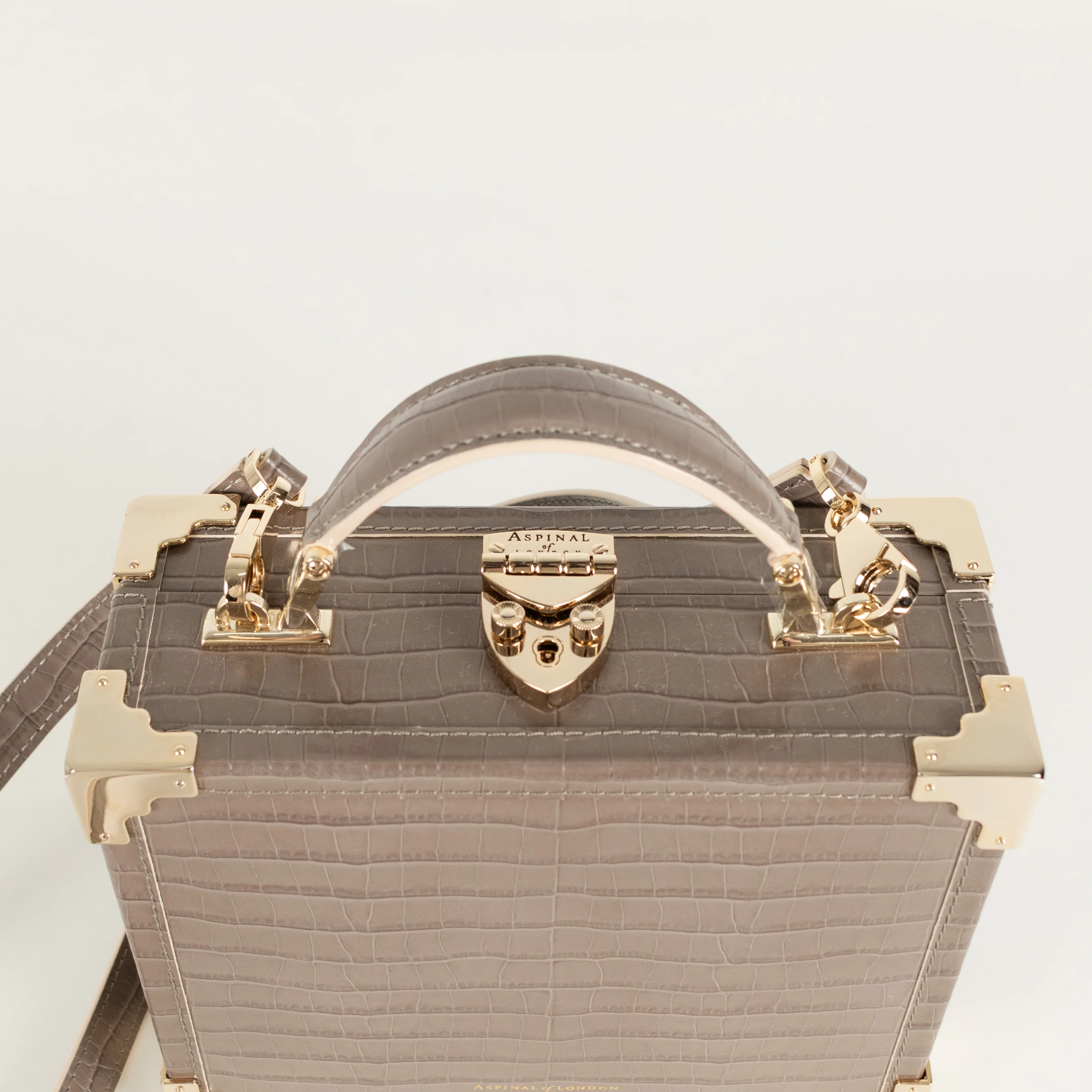 Aspinal of London Taupe Trunk Croc-Embossed Leather Bag With Removable Strap - Image 10