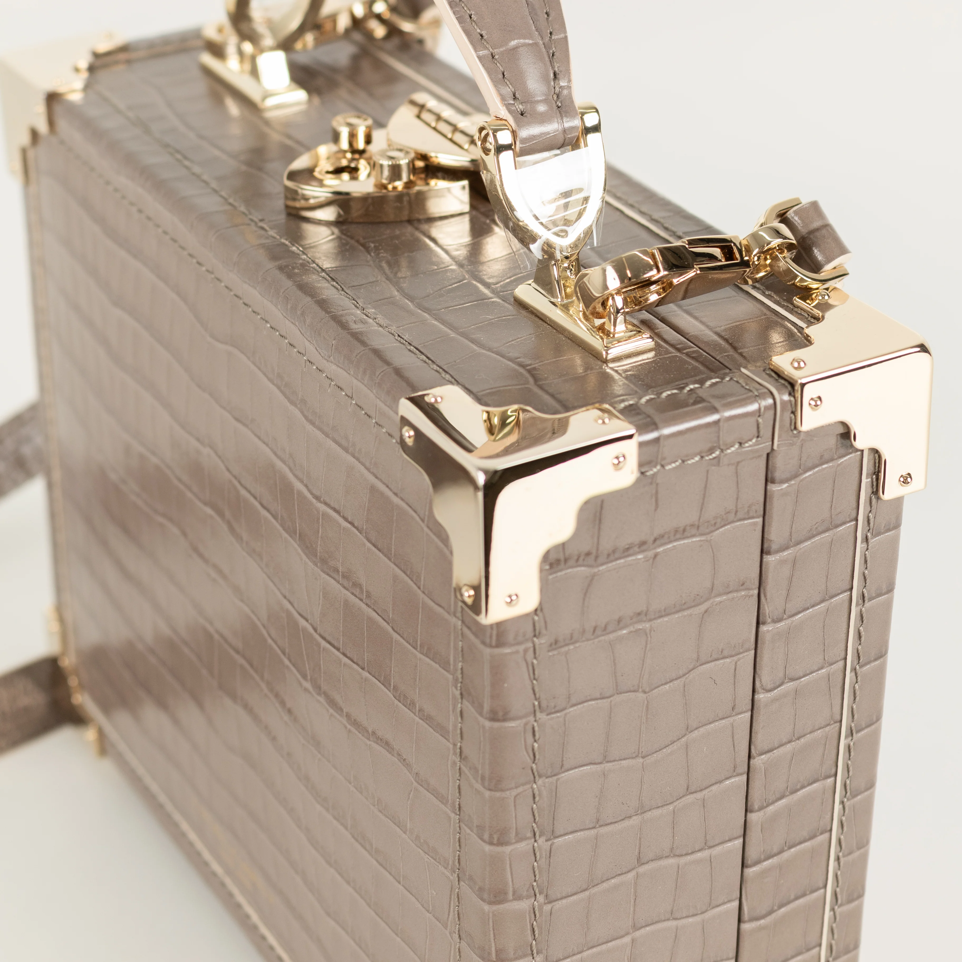 Aspinal of London Taupe Trunk Croc-Embossed Leather Bag With Removable Strap - Image 11
