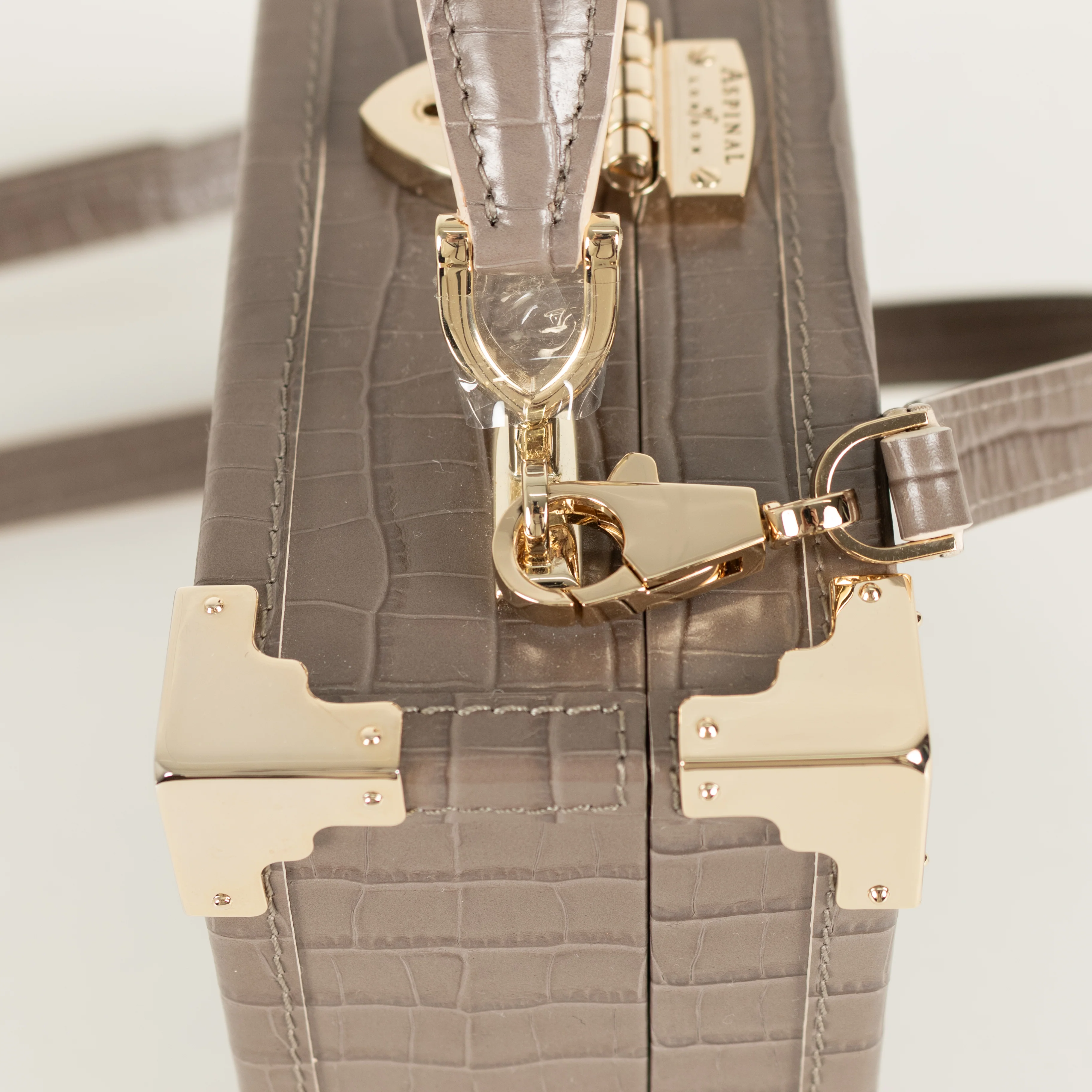 Aspinal of London Taupe Trunk Croc-Embossed Leather Bag With Removable Strap - Image 12