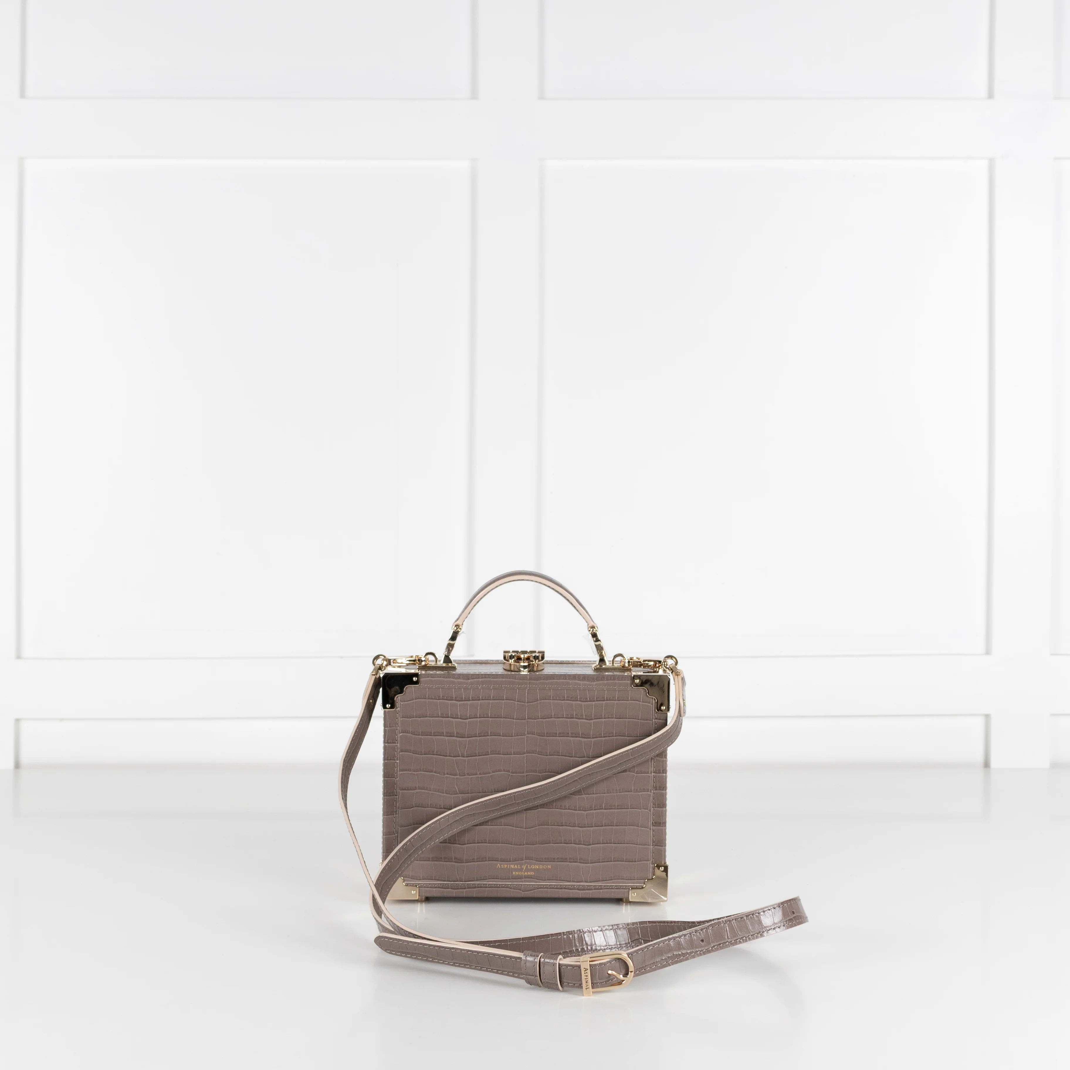 Aspinal of London Taupe Trunk Croc-Embossed Leather Bag With Removable Strap - Image 3