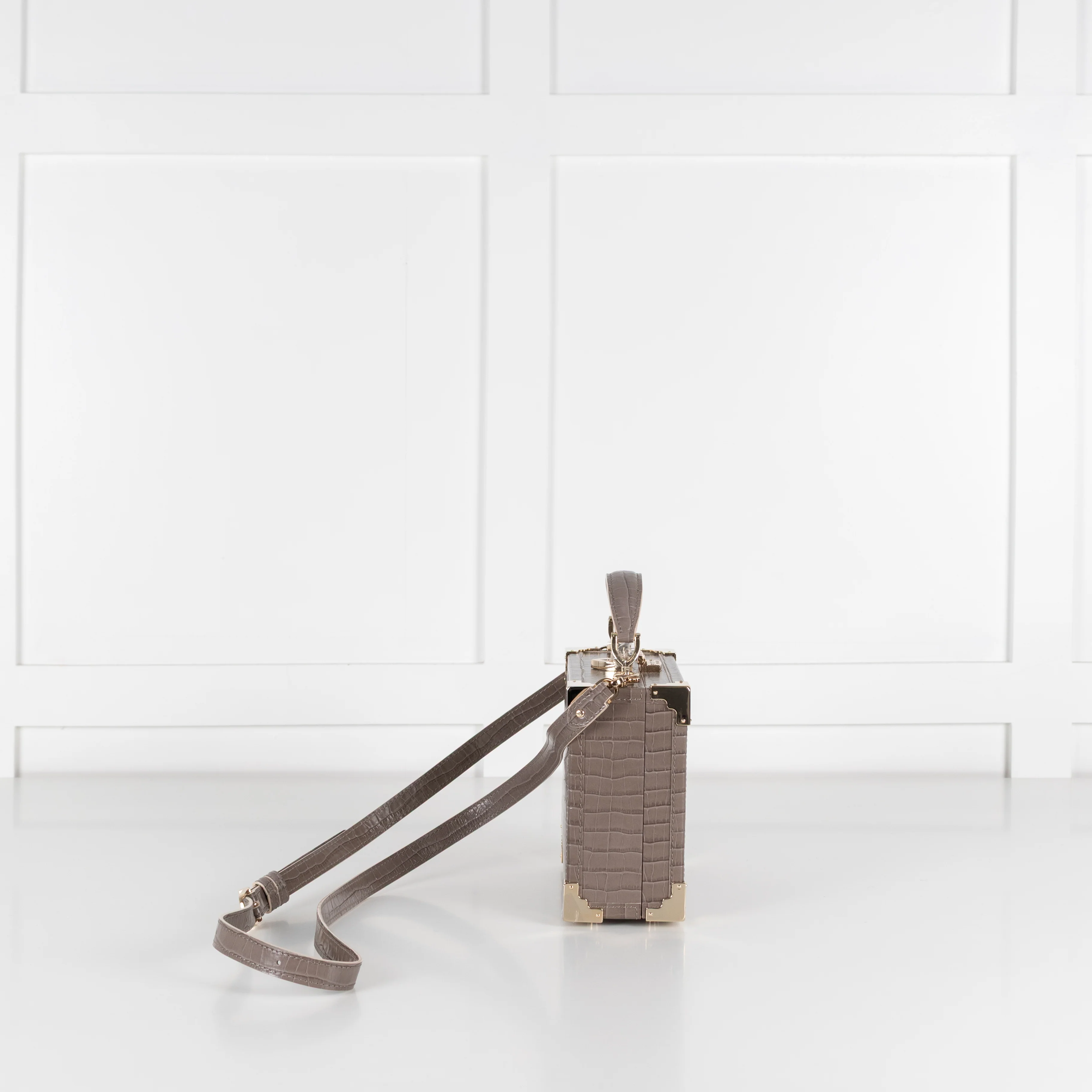 Aspinal of London Taupe Trunk Croc-Embossed Leather Bag With Removable Strap - Image 4