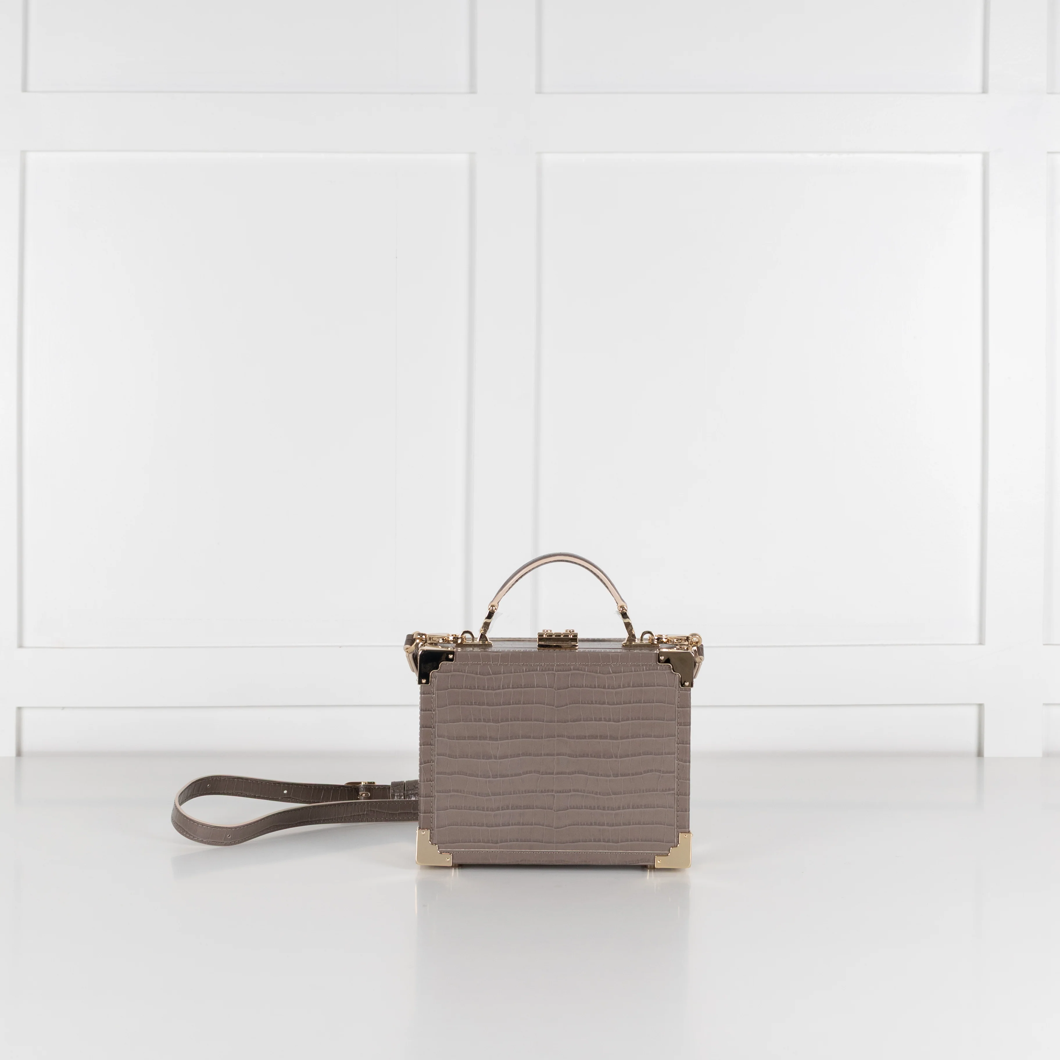 Aspinal of London Taupe Trunk Croc-Embossed Leather Bag With Removable Strap - Image 5