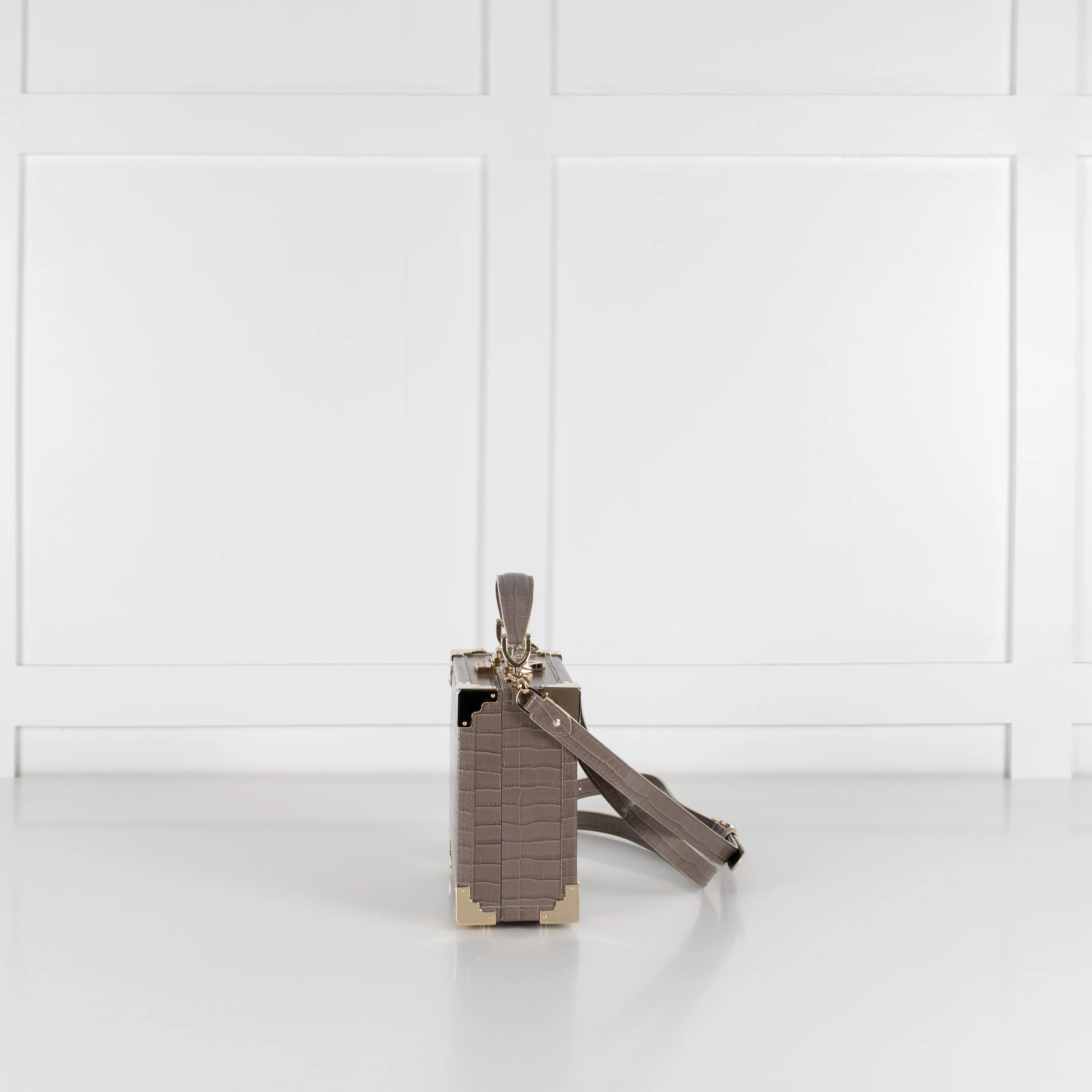 Aspinal of London Taupe Trunk Croc-Embossed Leather Bag With Removable Strap - Image 6