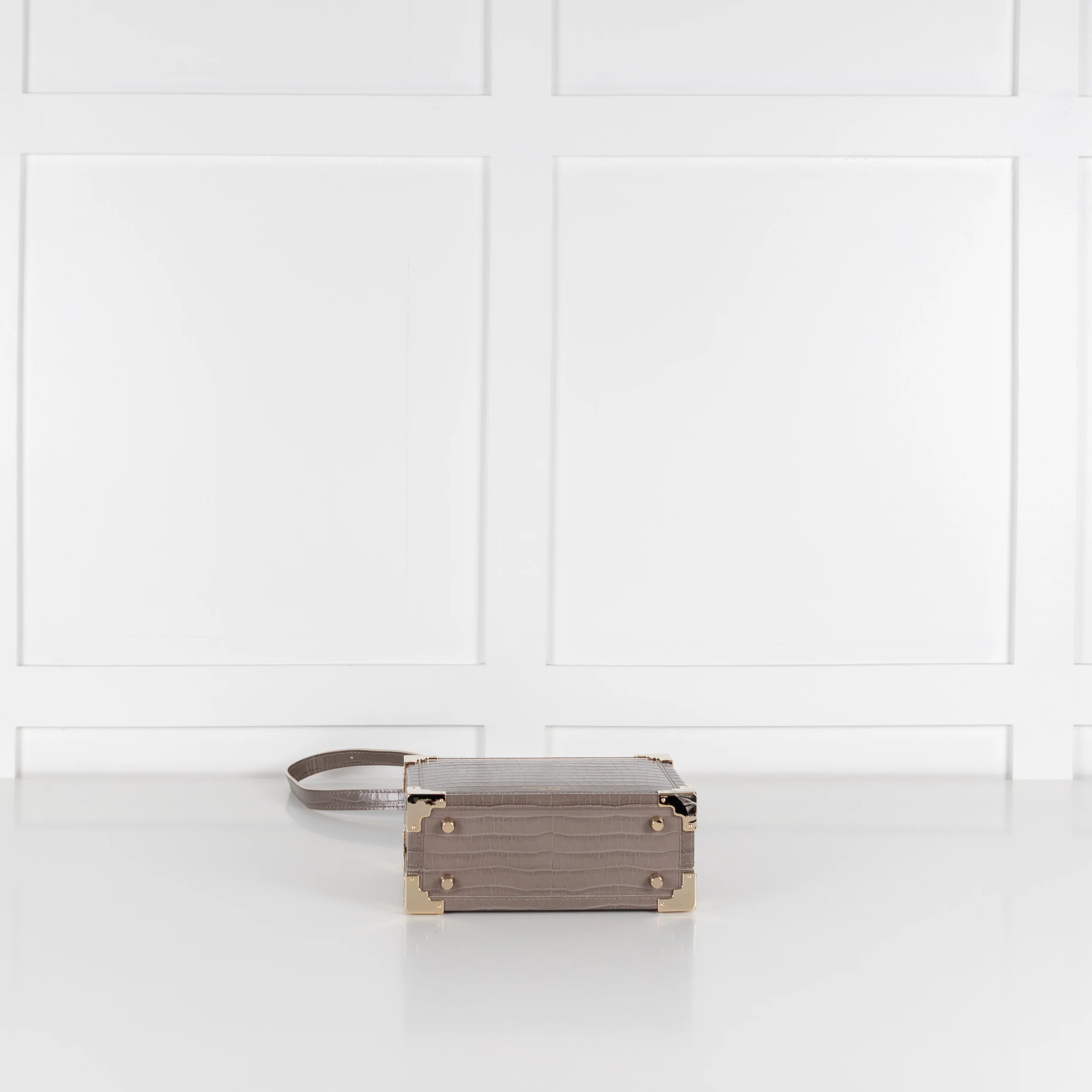 Aspinal of London Taupe Trunk Croc-Embossed Leather Bag With Removable Strap - Image 7