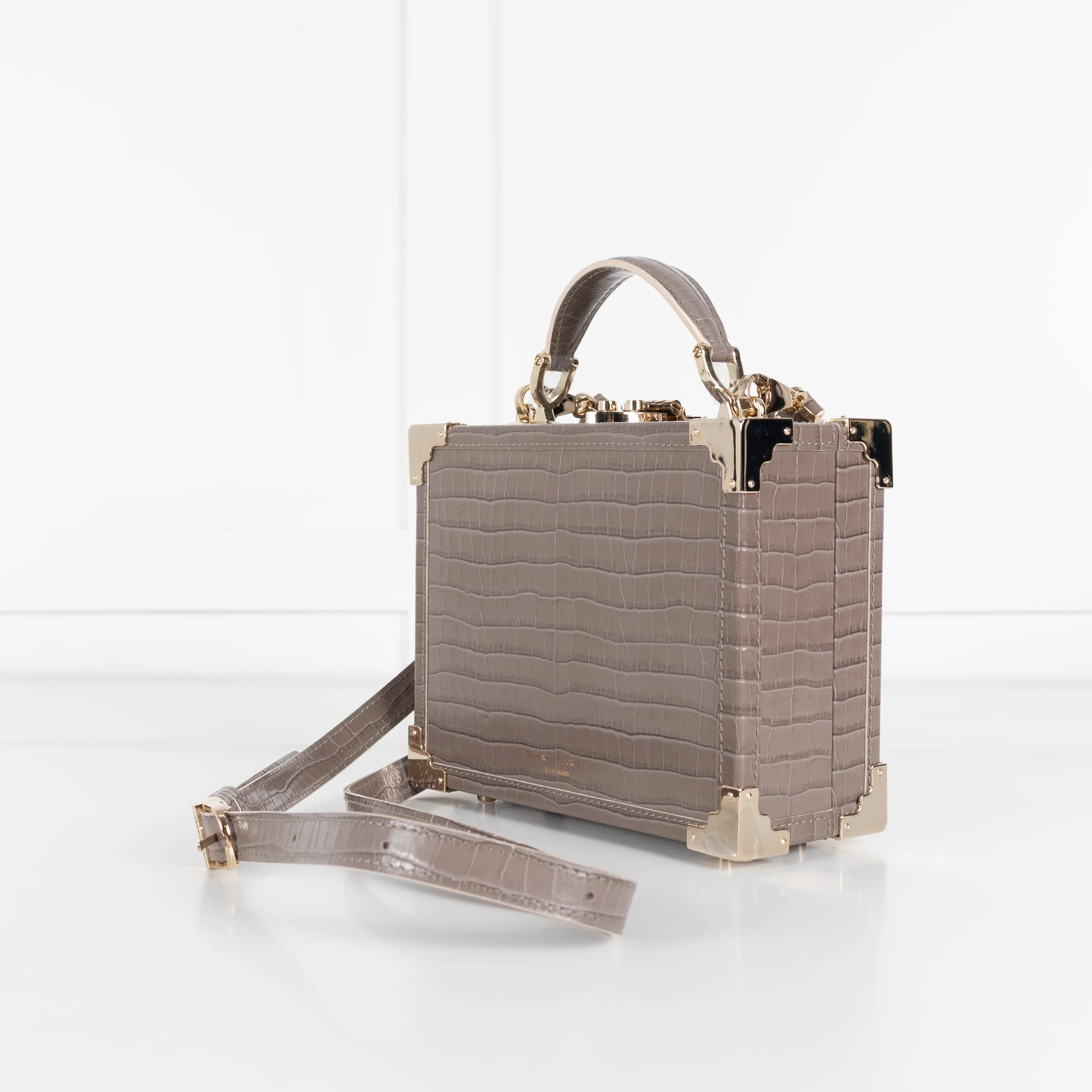 Aspinal of London Taupe Trunk Croc-Embossed Leather Bag With Removable Strap - Image 8