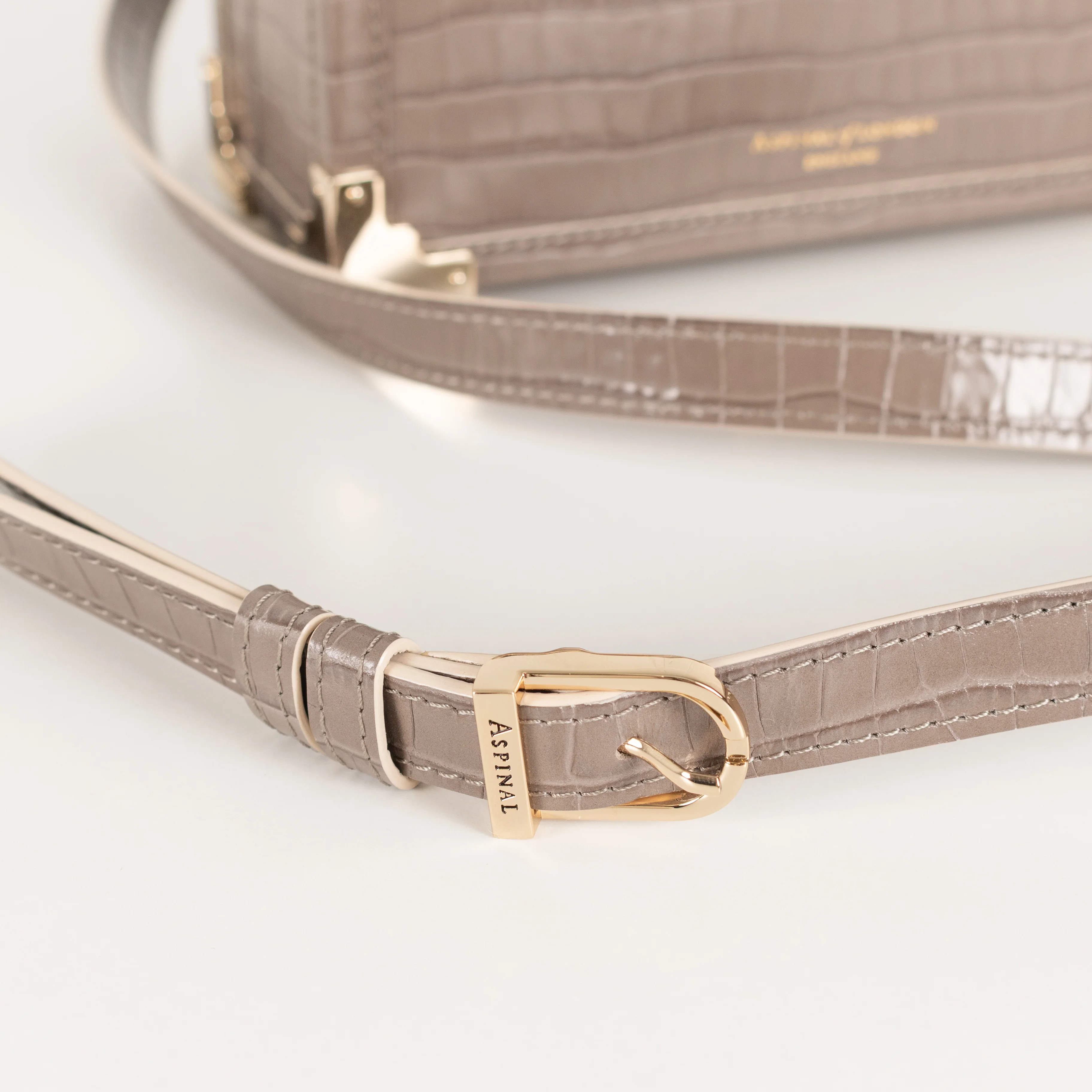 Aspinal of London Taupe Trunk Croc-Embossed Leather Bag With Removable Strap - Image 9