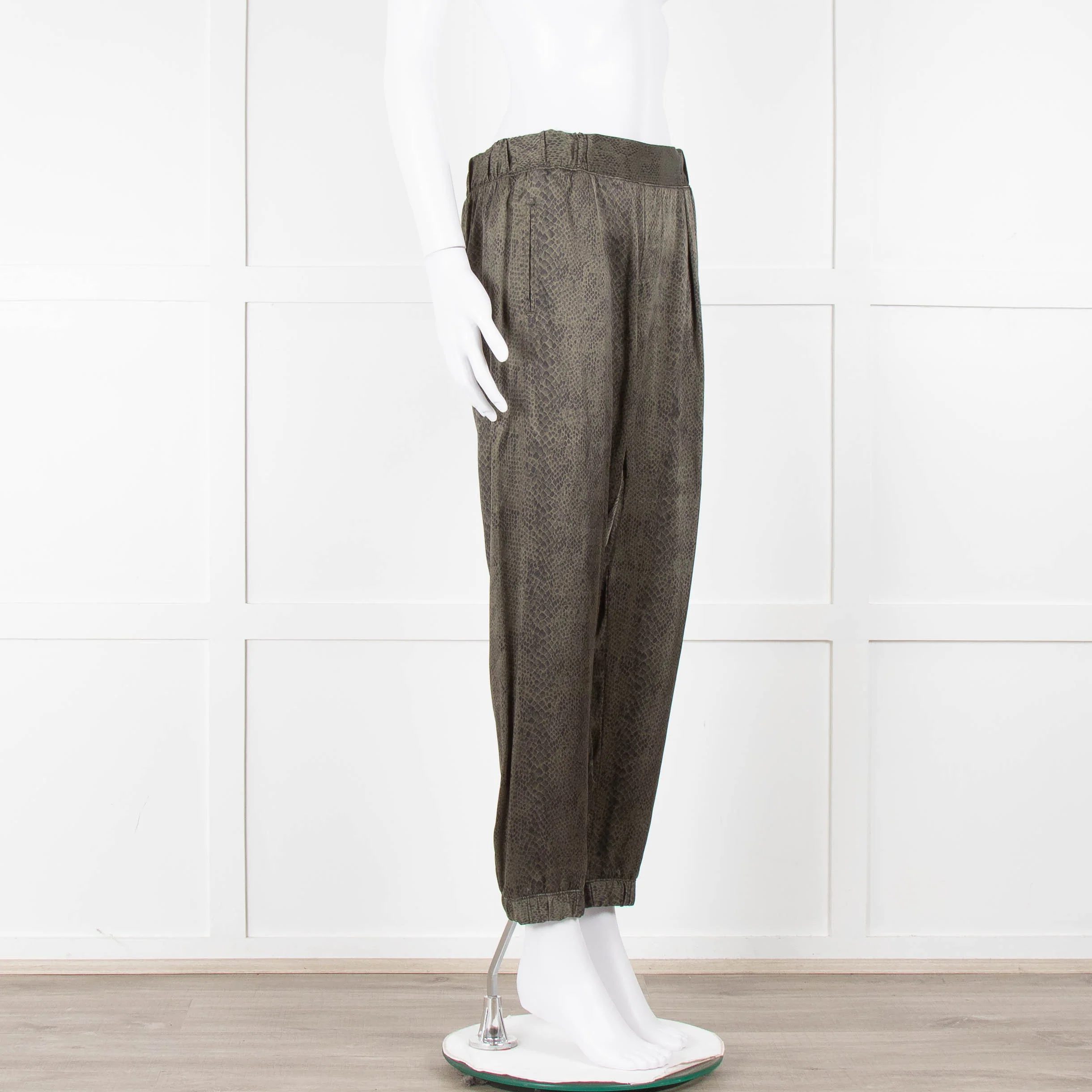 ATM Khaki Snake Print Silk Jogger Style Trousers - Image 2