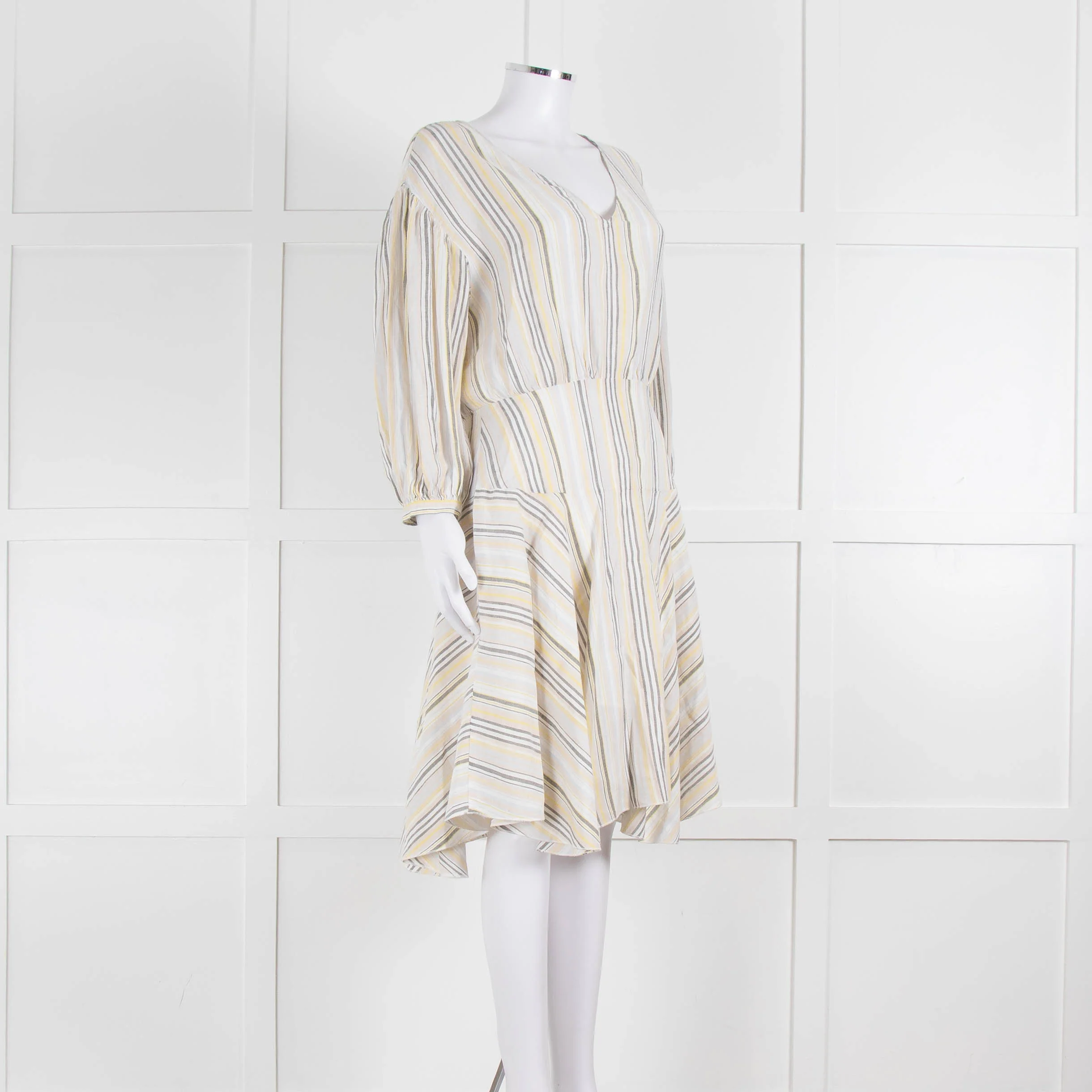 ATM White, Yellow and Grey Striped Linen Knee Length Dress - Image 2