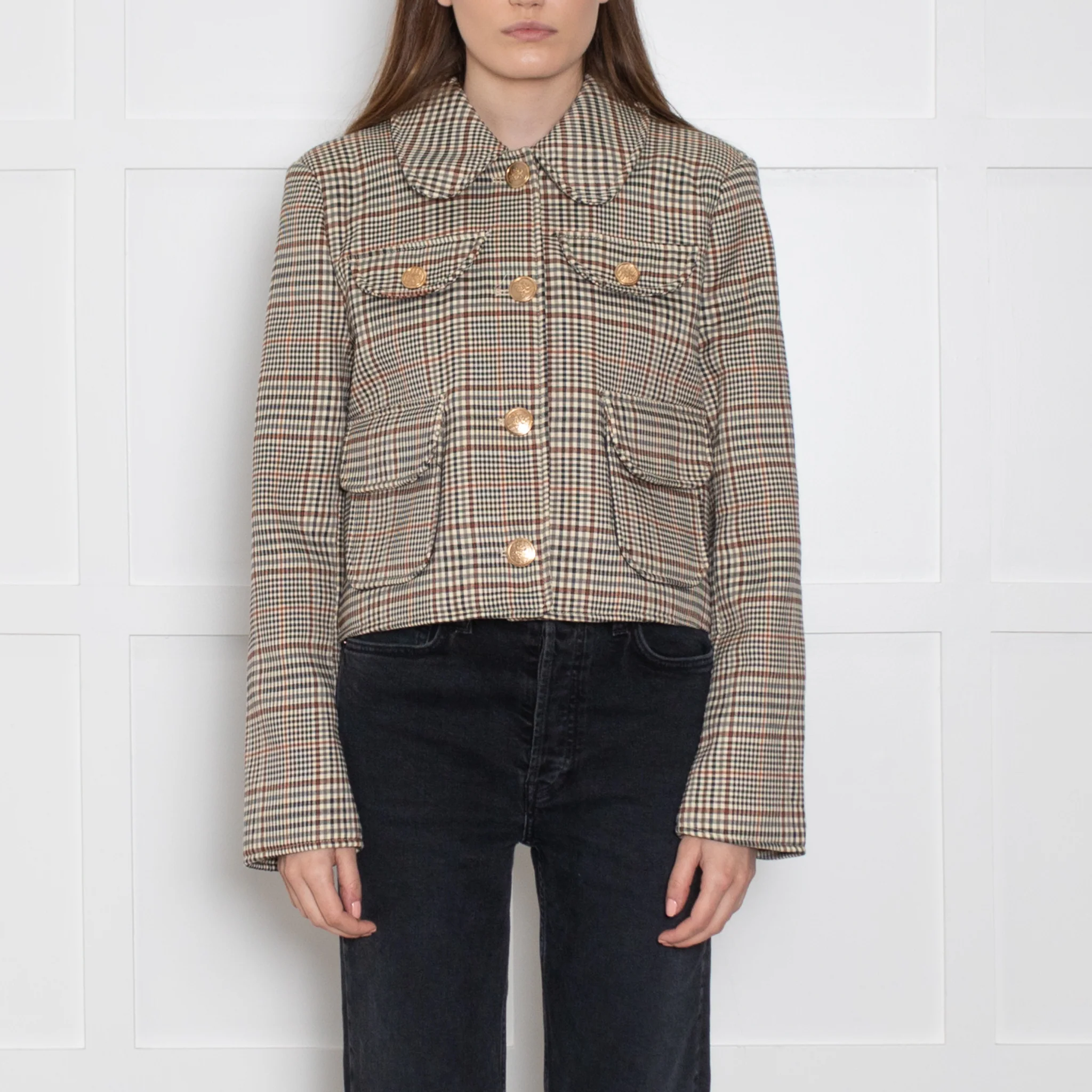 Avec Les Filles Brown/Black/Cream Checked Short Jacket - Image 2