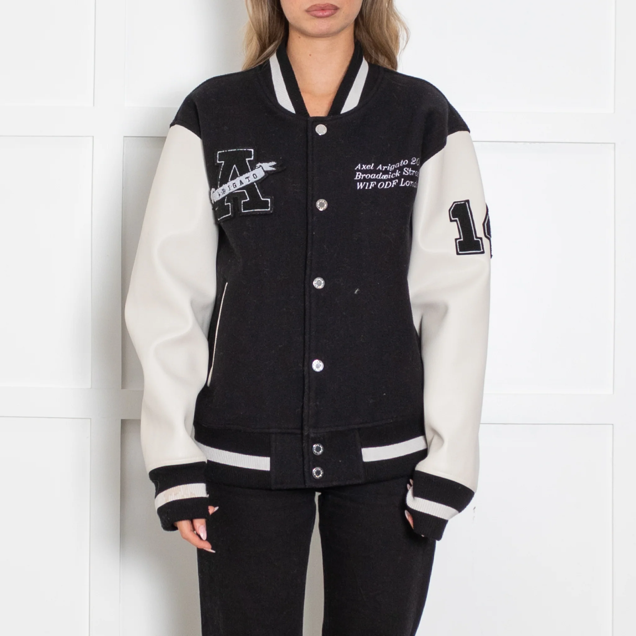 Axel Arigato Black And Cream Varsity Bomber Jacket - Image 2