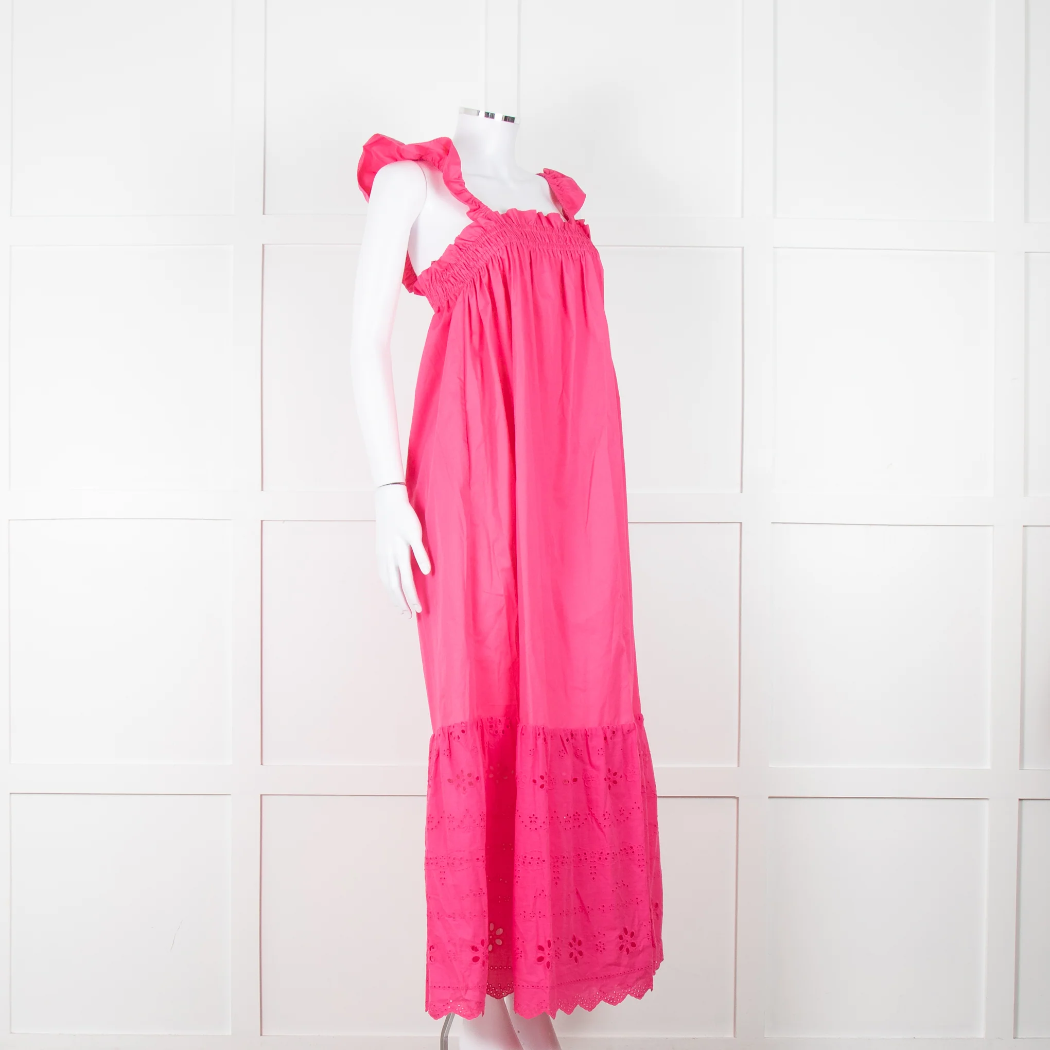 Axel Pink Cotton Broderie Hem Maxi Dress - Image 2