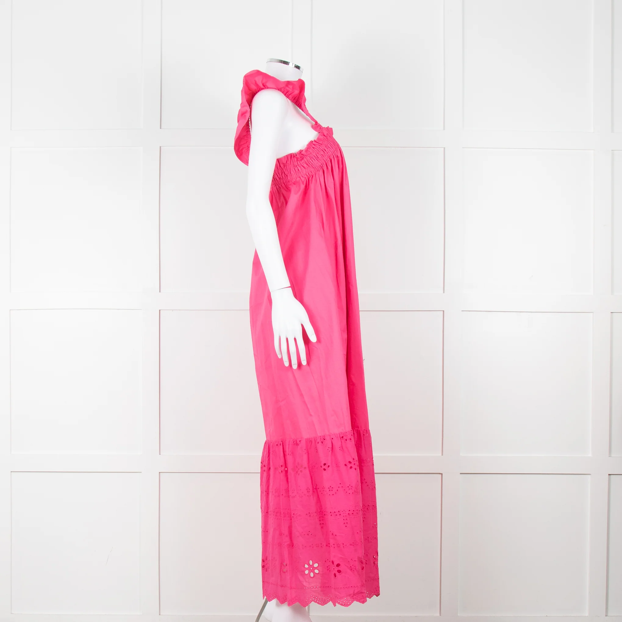 Axel Pink Cotton Broderie Hem Maxi Dress - Image 3