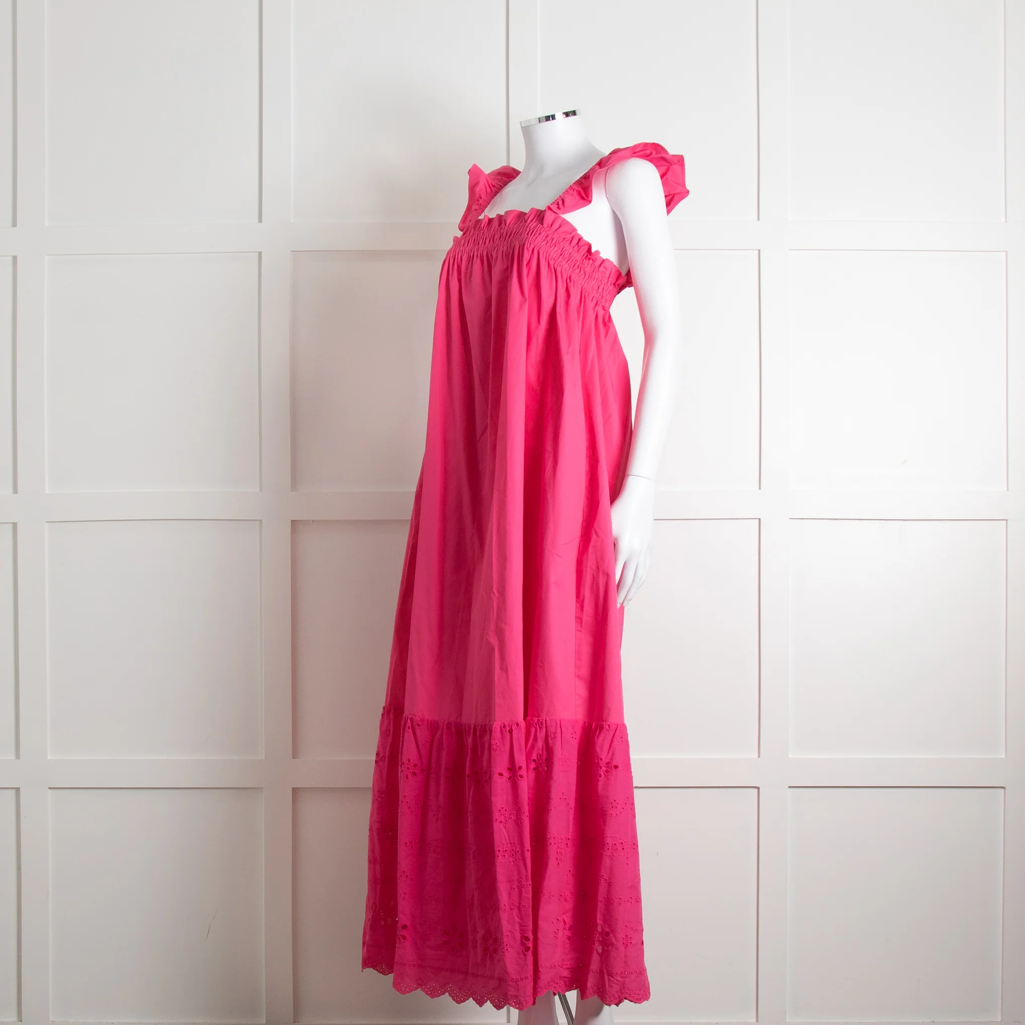 Axel Pink Cotton Broderie Hem Maxi Dress - Image 8