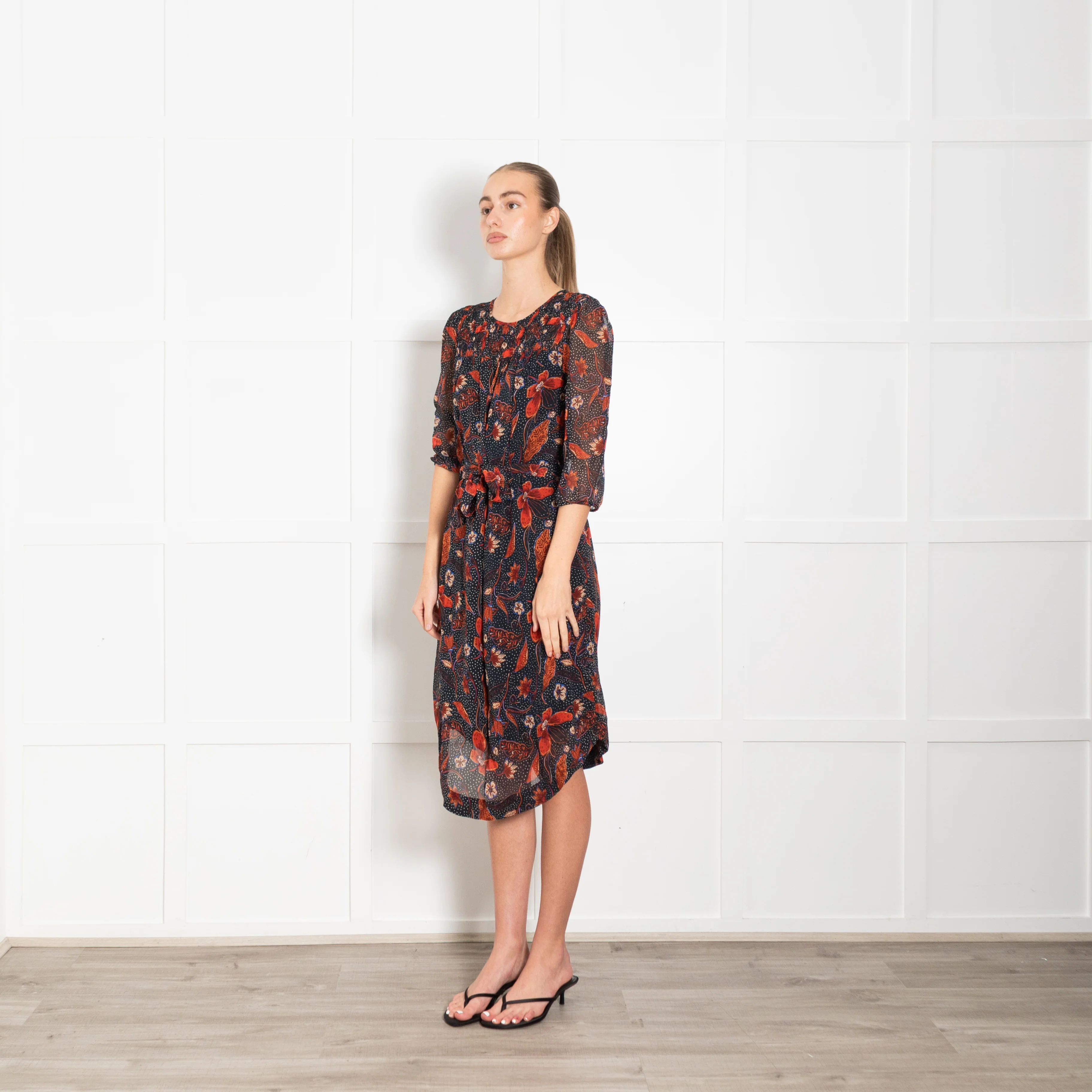 Pyrus Black Orange Blue Print Dress - Image 3