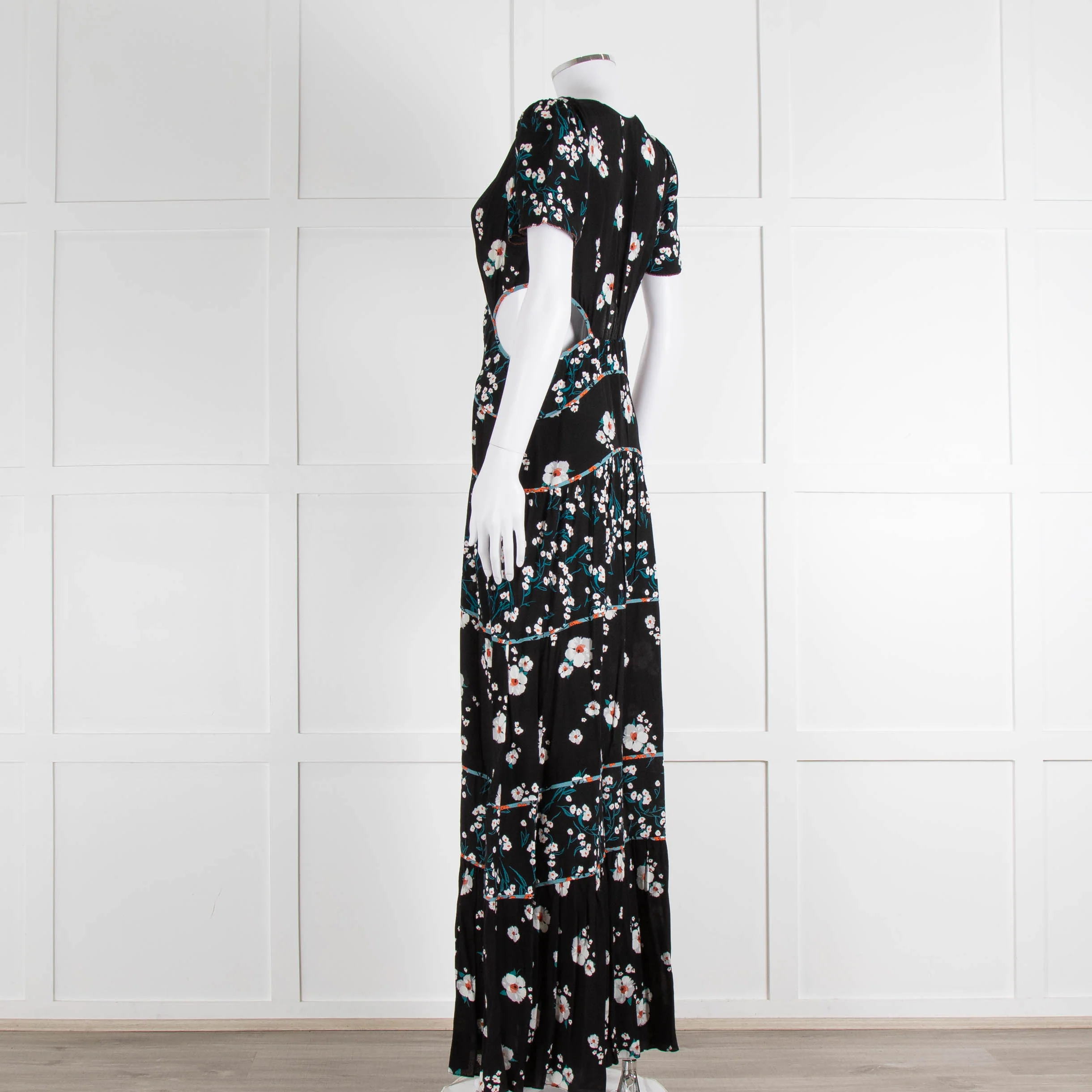 Ba&sh Black Cream Side Cut Out Floral Maxi Dress - Image 6