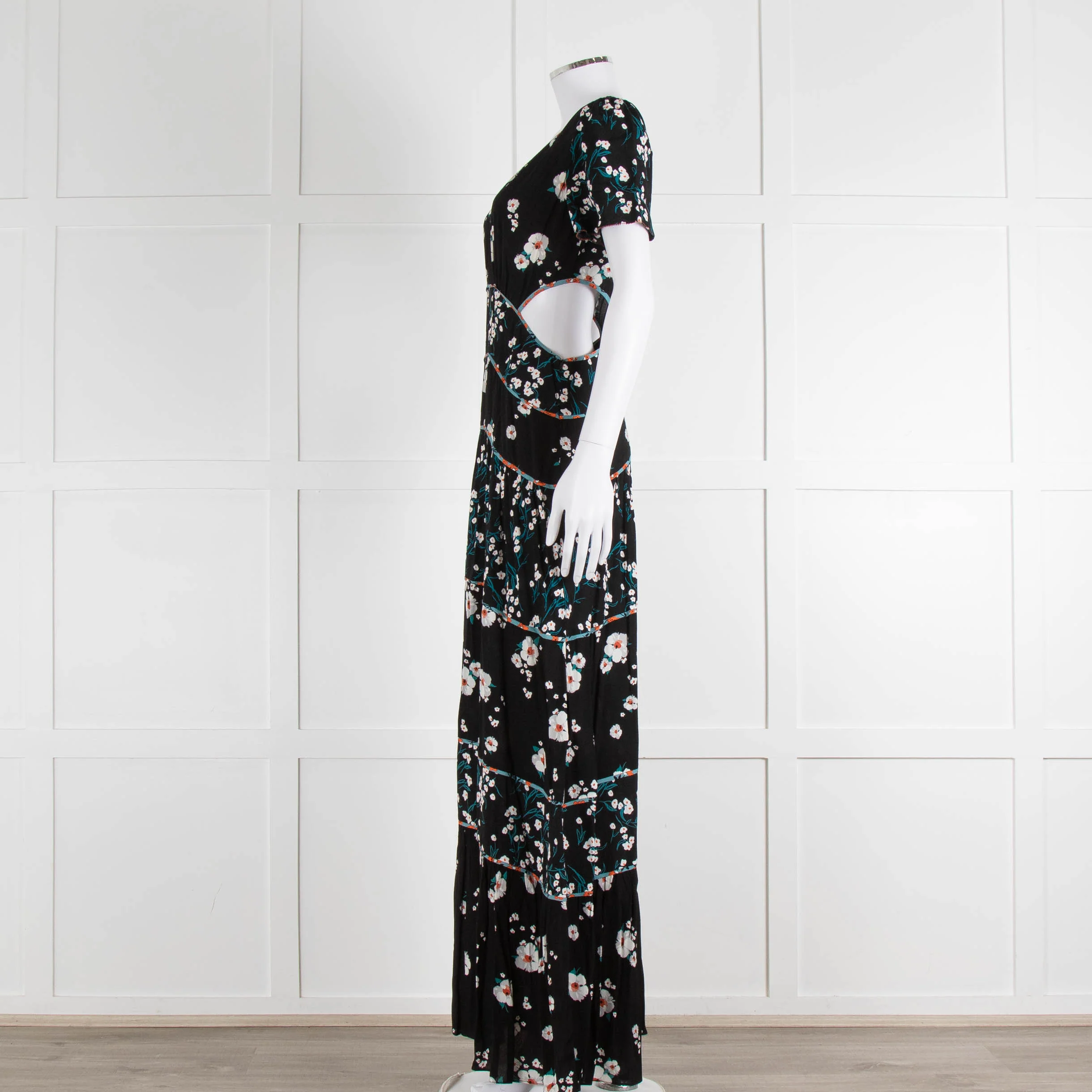 Ba&sh Black Cream Side Cut Out Floral Maxi Dress - Image 7