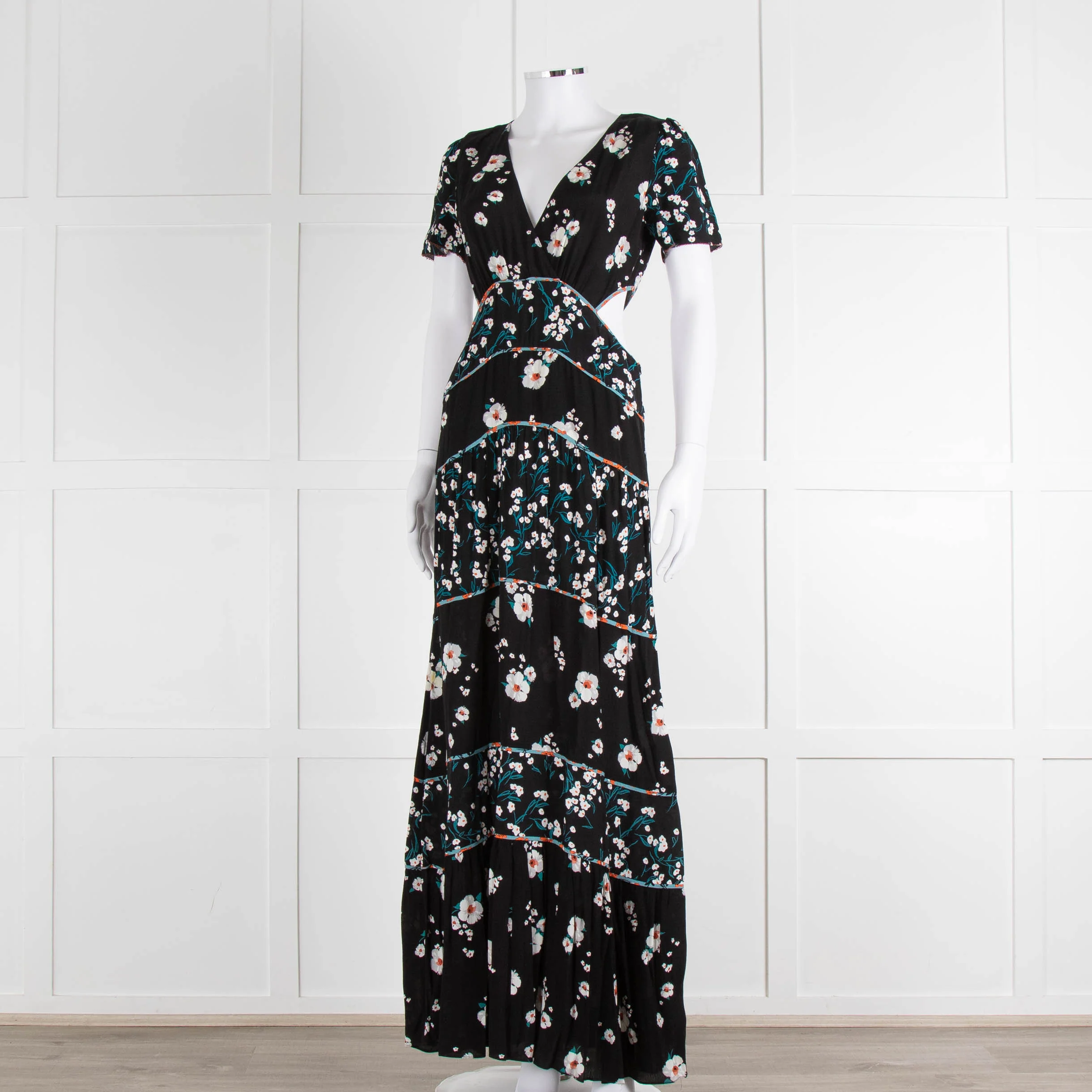 Ba&sh Black Cream Side Cut Out Floral Maxi Dress - Image 8