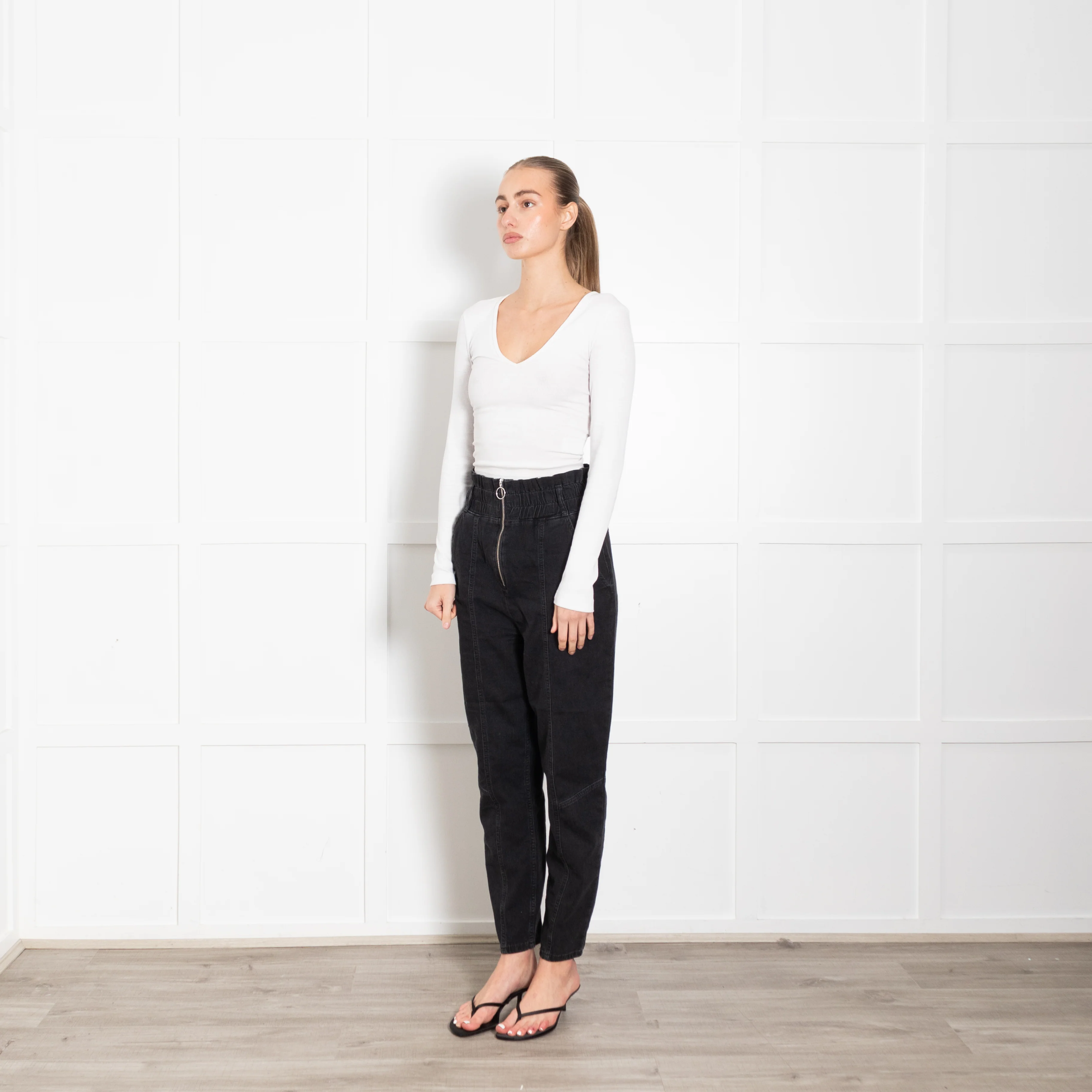 Ba & Sh Black High Waisted Cotton Blend Trousers - Image 3