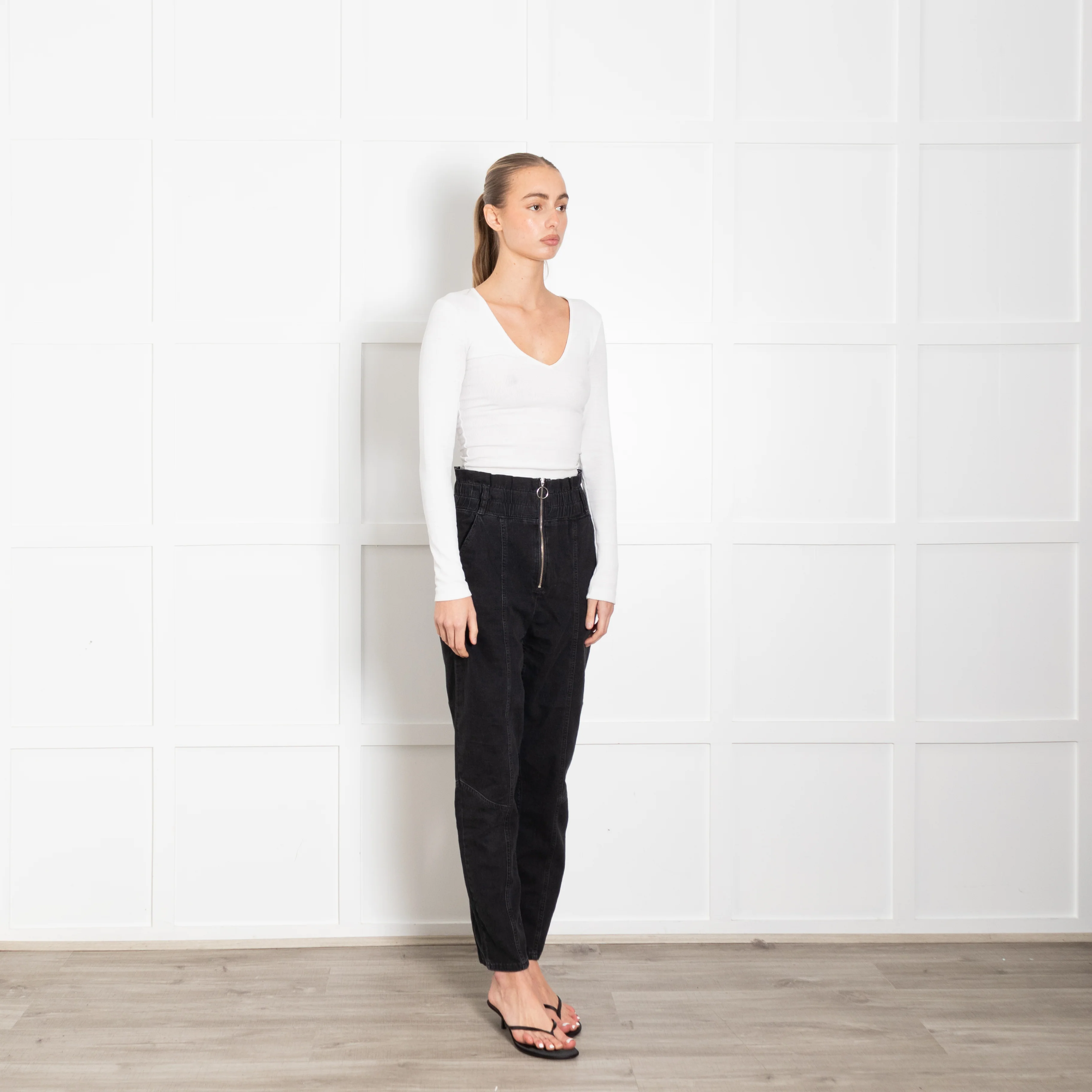 Ba & Sh Black High Waisted Cotton Blend Trousers - Image 7