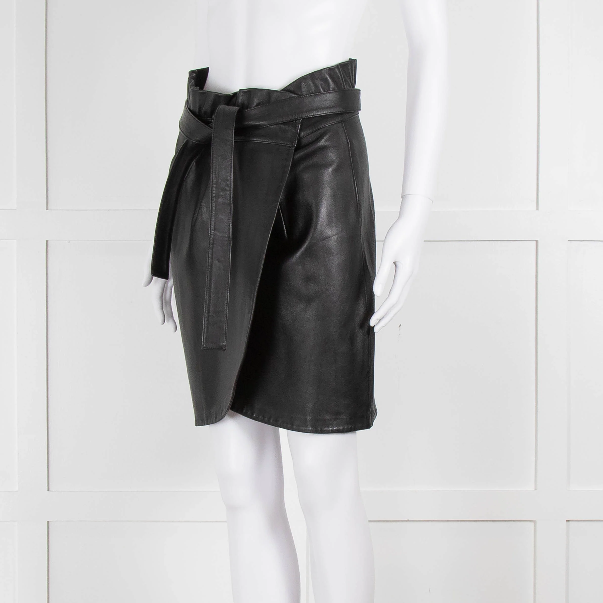 Ba&sh Black Leather High Waisted Wrap Skirt - Image 8