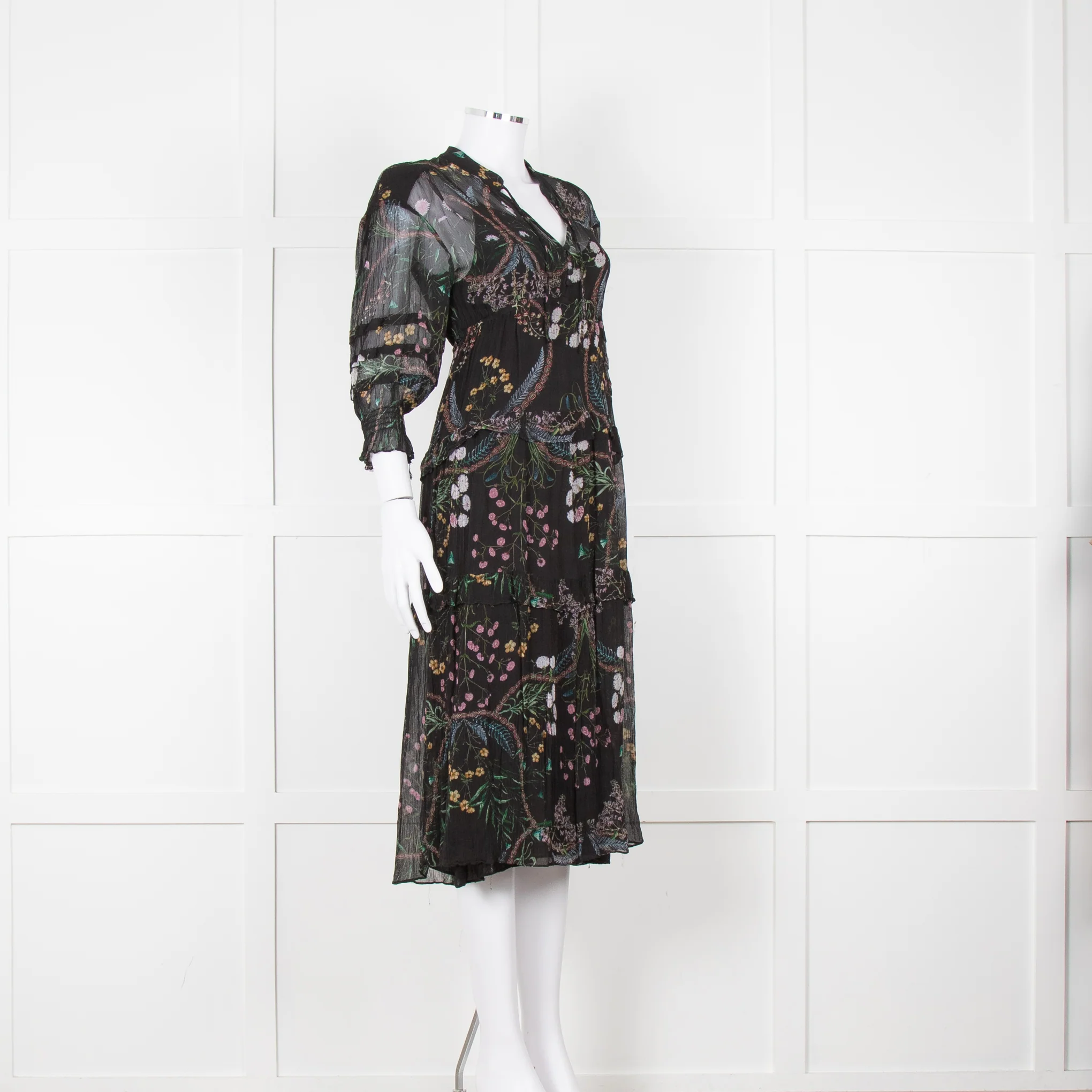 Ba & Sh Black Multi Colour Floral Sheer Long Sleeve Dress With Slip - Image 2