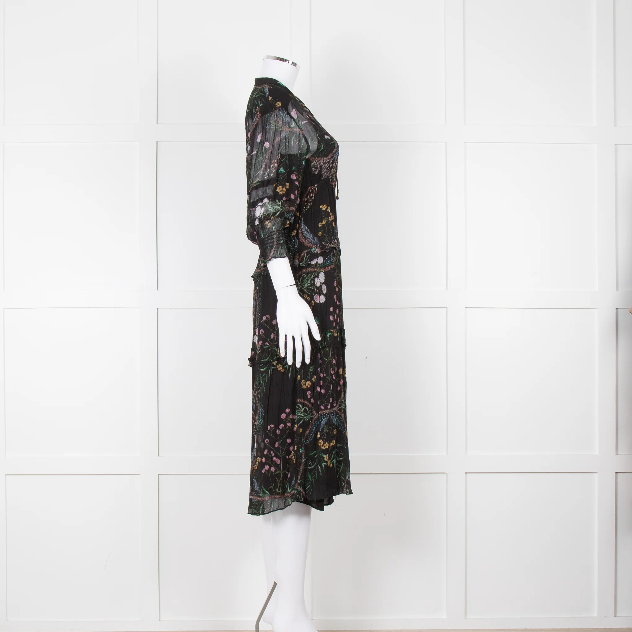 Ba & Sh Black Multi Colour Floral Sheer Long Sleeve Dress With Slip - Image 3