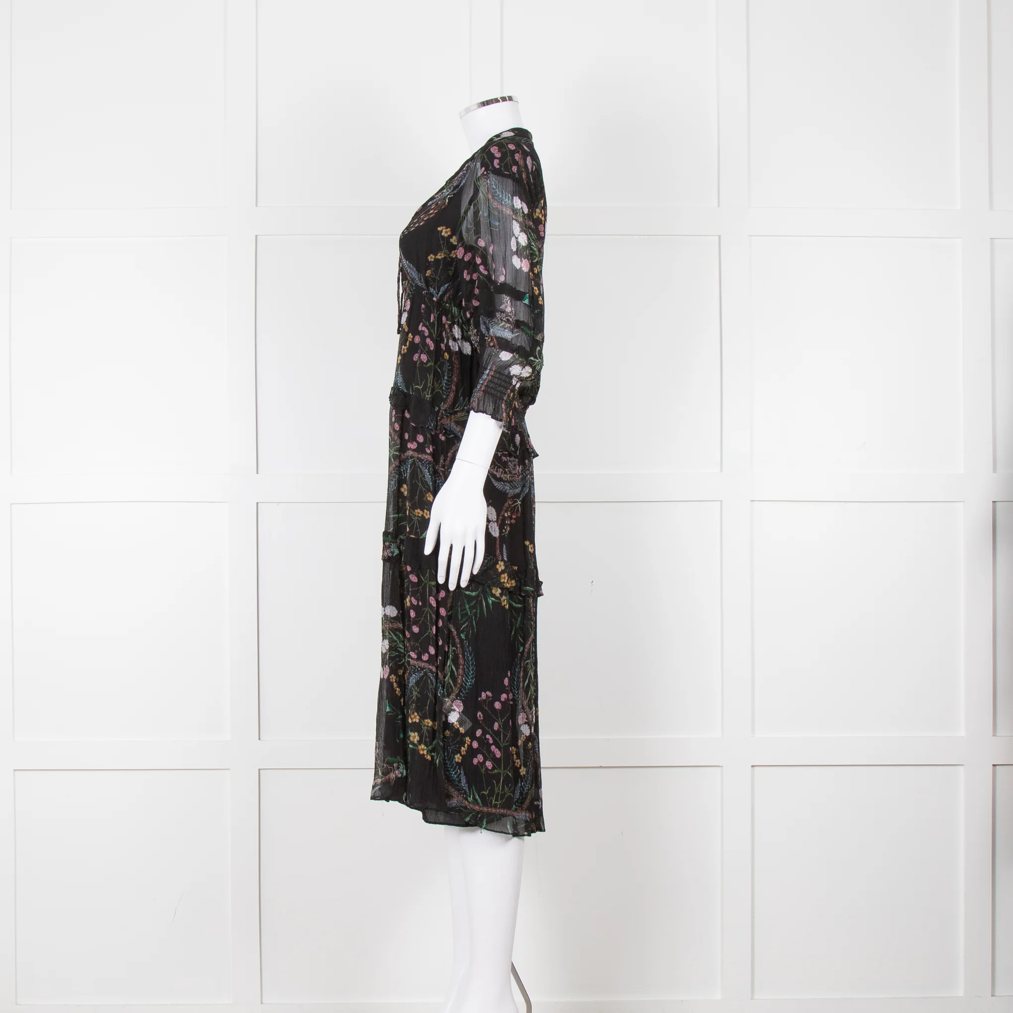 Ba & Sh Black Multi Colour Floral Sheer Long Sleeve Dress With Slip - Image 7