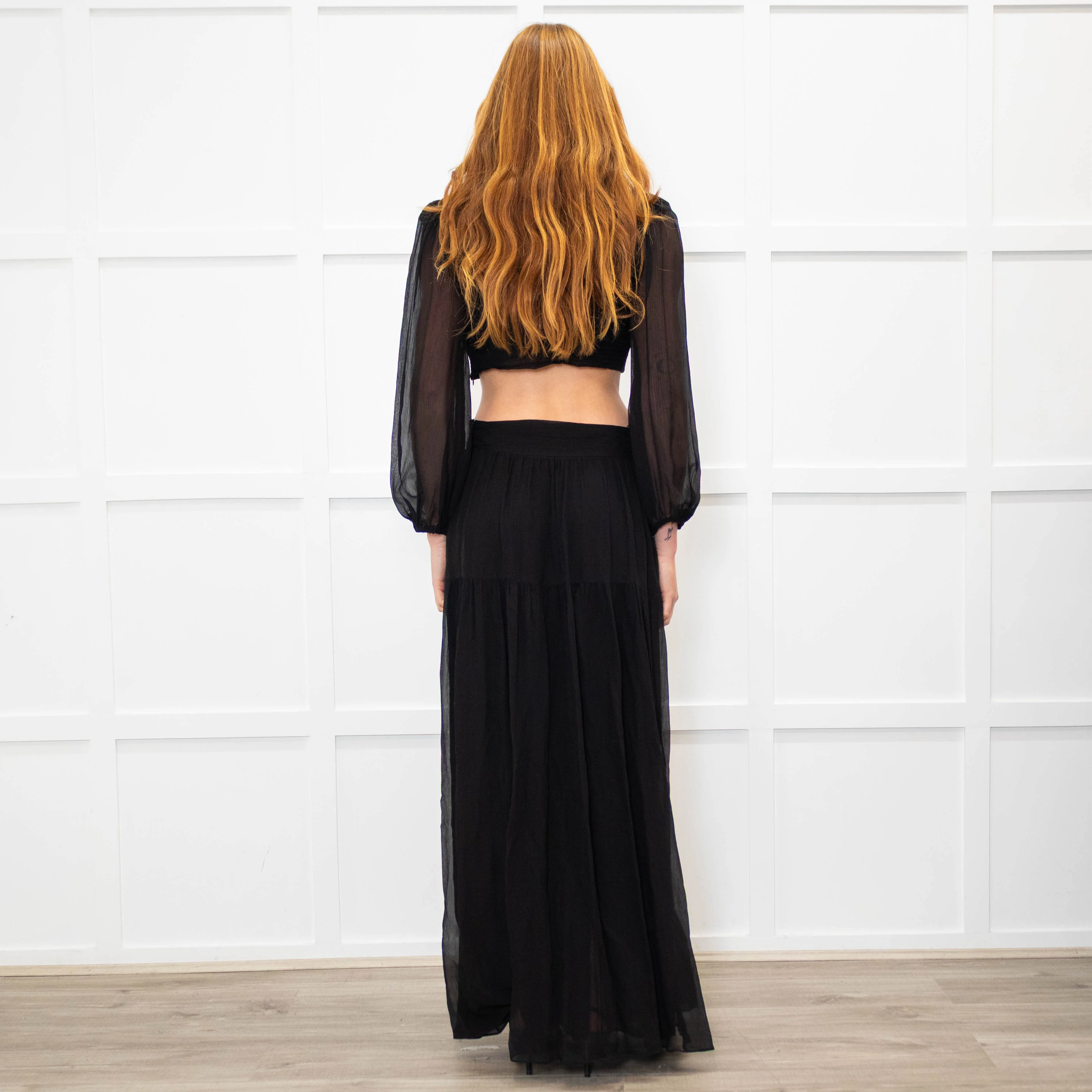 Ba&sh Black Tiered Cut Out Crystal Buckle Long Dress - Image 5