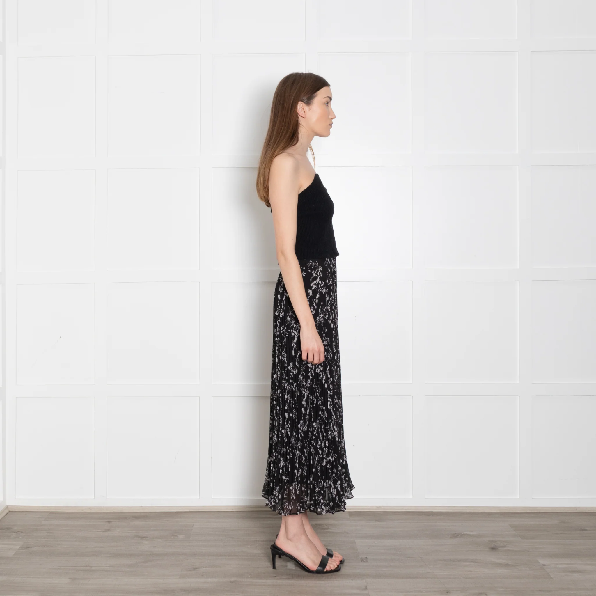Ba & Sh  Black White Floral Pleated Midi Skirt - Image 6