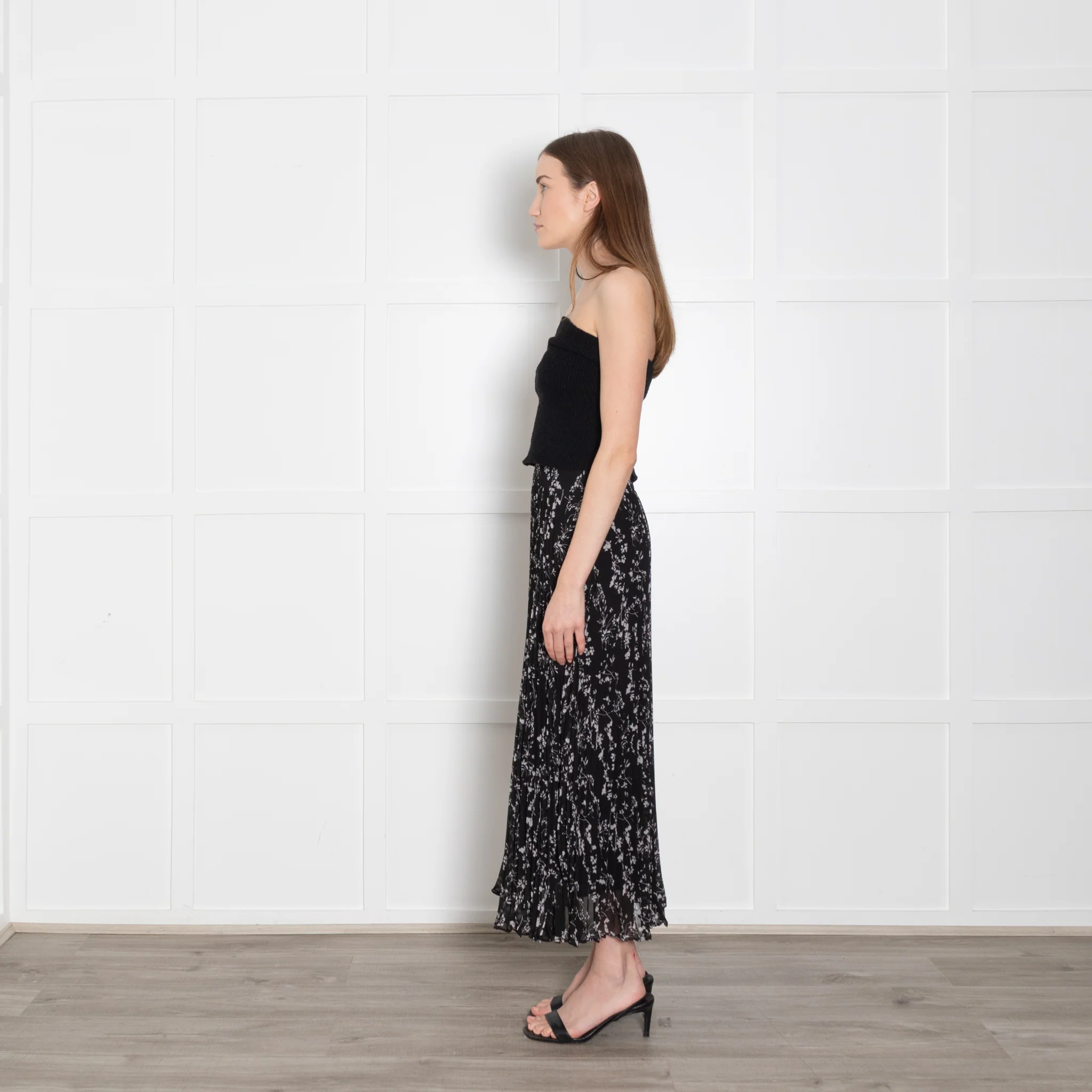Ba & Sh  Black White Floral Pleated Midi Skirt - Image 7