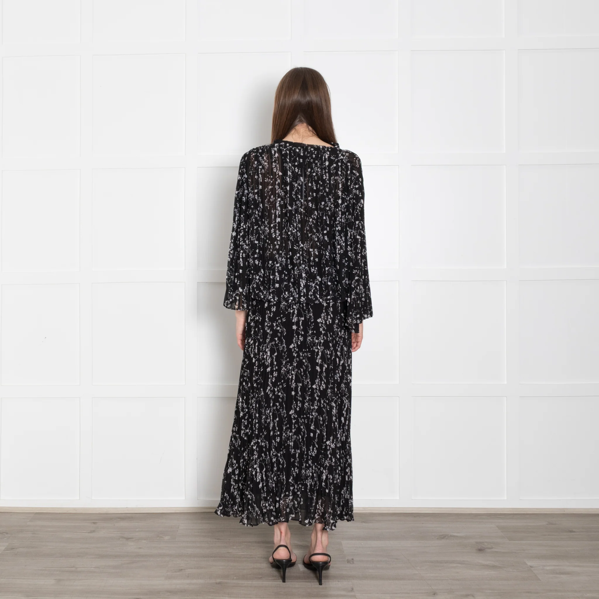 Ba & Sh Black White Floral Sheer Pleated Top - Image 5