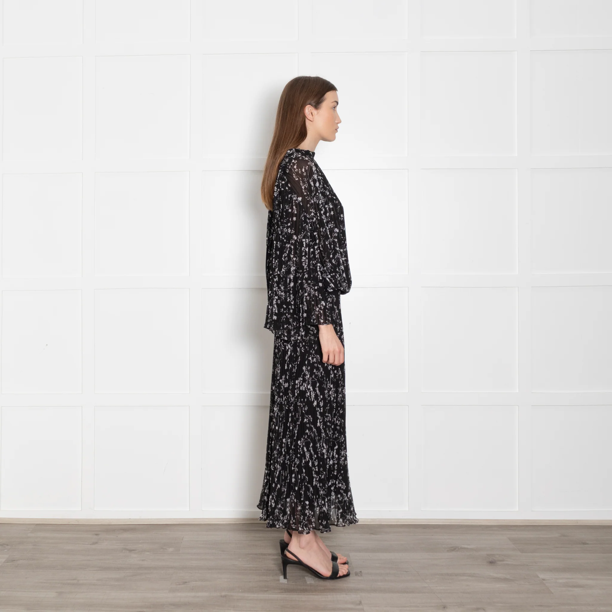Ba & Sh Black White Floral Sheer Pleated Top - Image 6