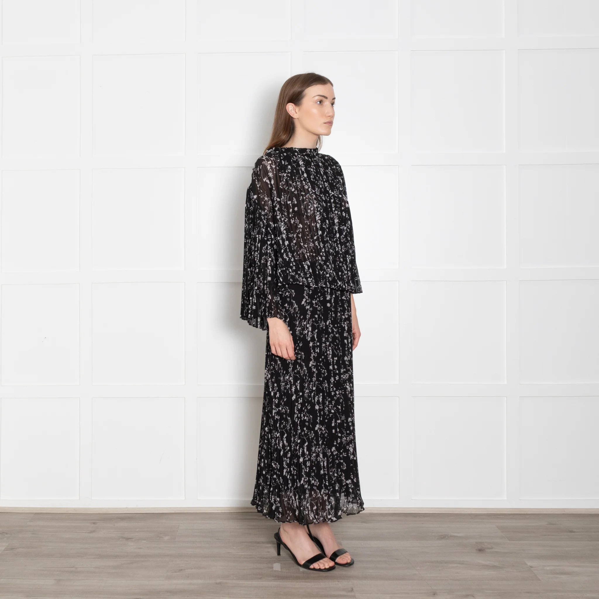 Ba & Sh Black White Floral Sheer Pleated Top - Image 7