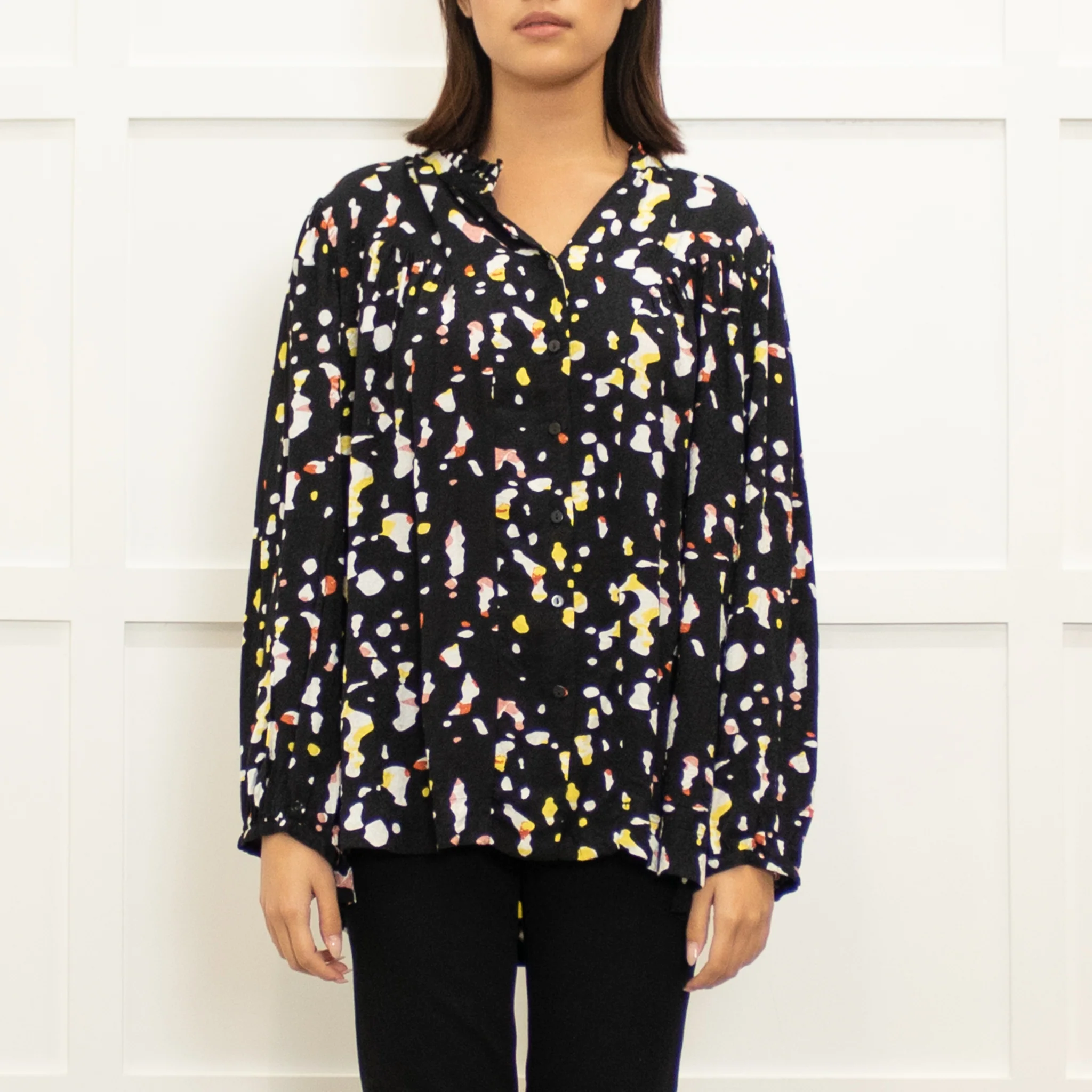 Ba & Sh Black White Frill Trim Neck Line Top - Image 2