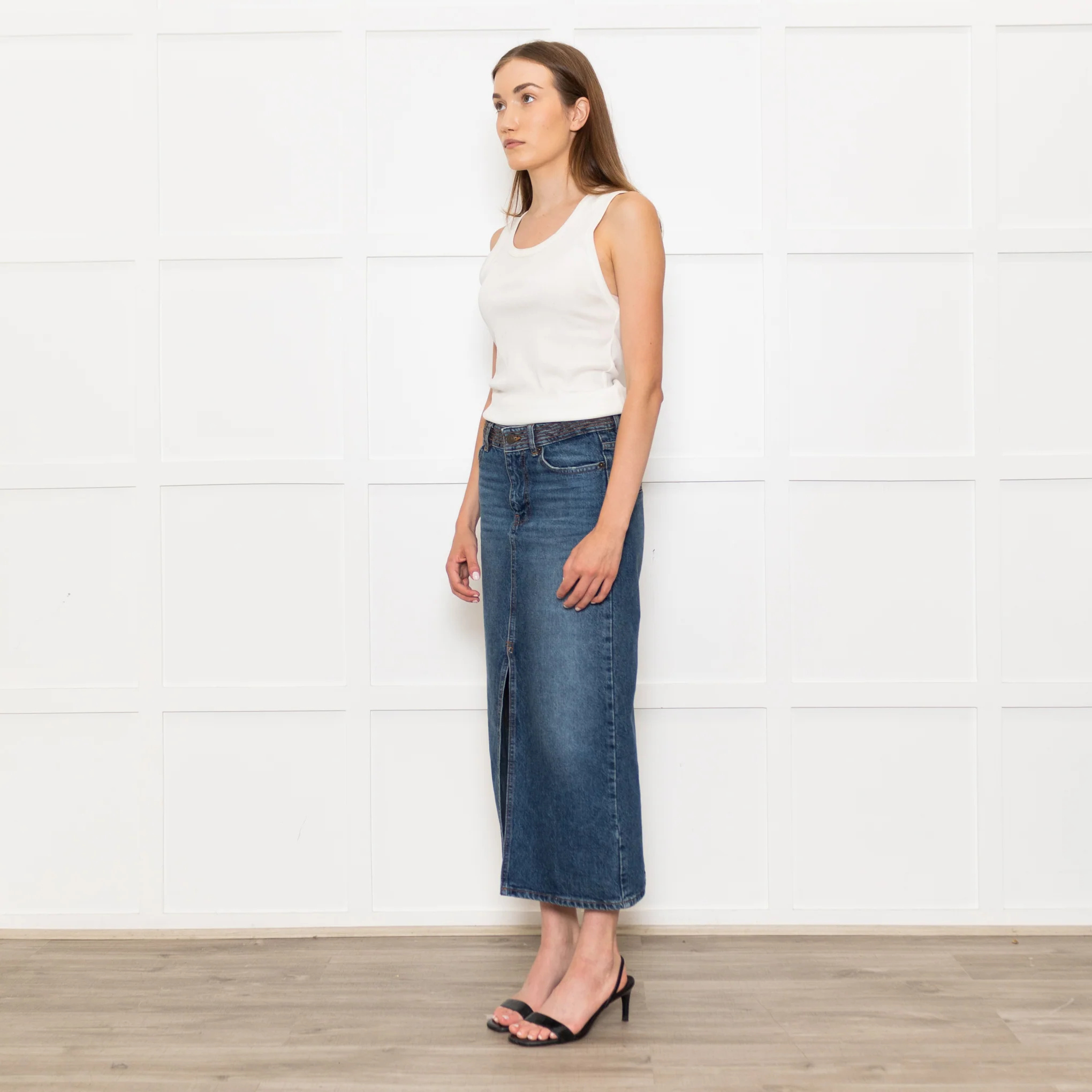 Ba&Sh Blue Denim Pencil Midi Skirt - Image 3