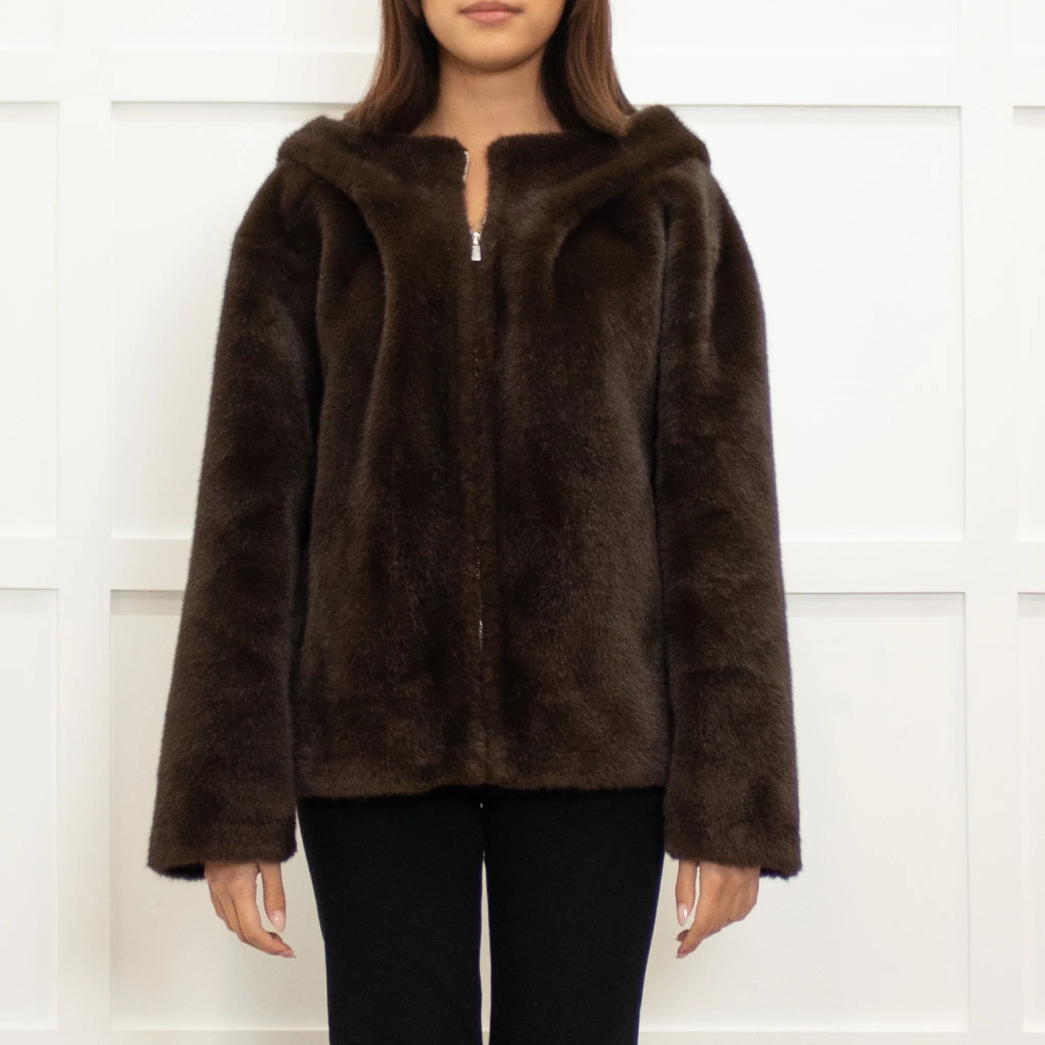 Ba & Sh Brown Faux Fur Short Jacket - Image 2
