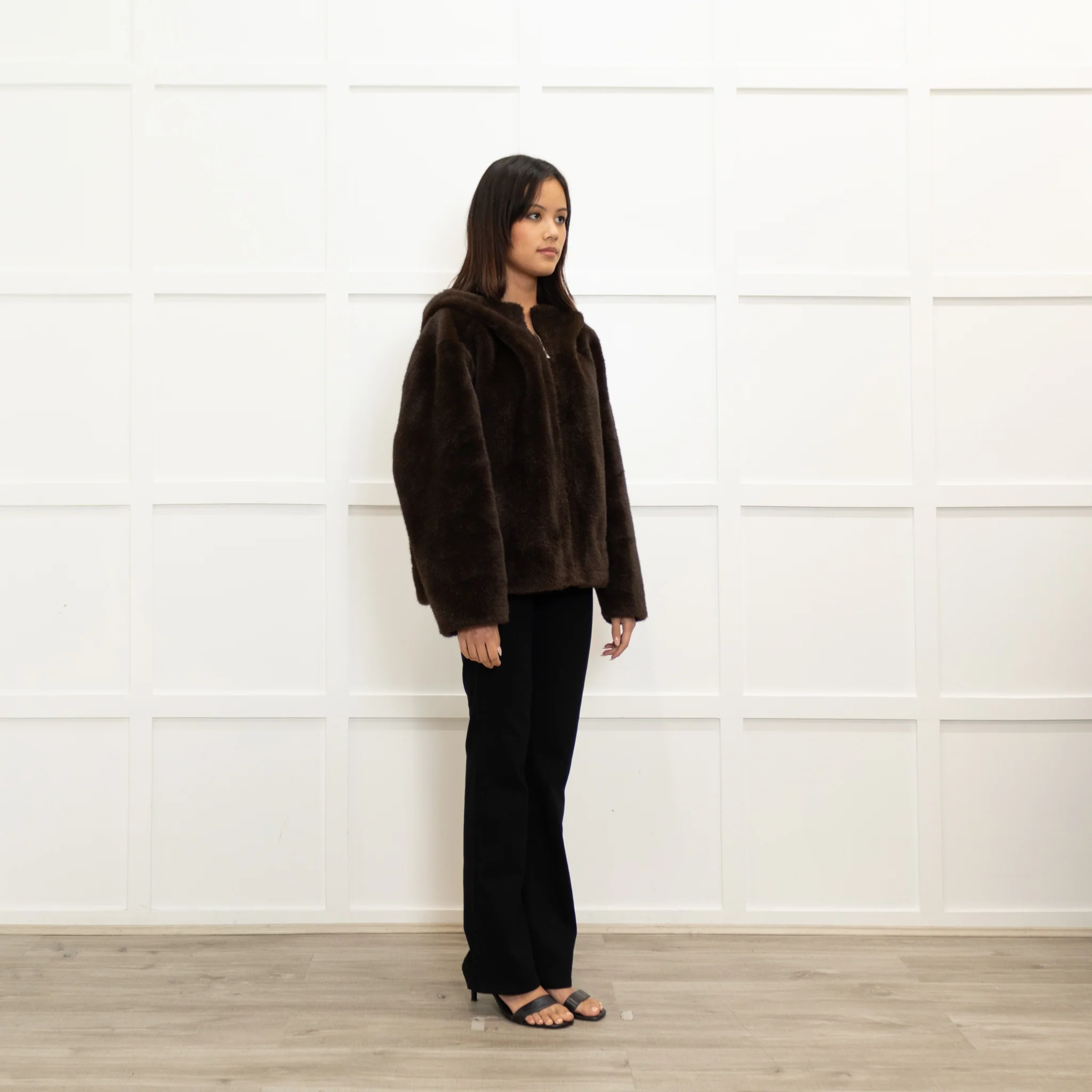 Ba & Sh Brown Faux Fur Short Jacket - Image 3